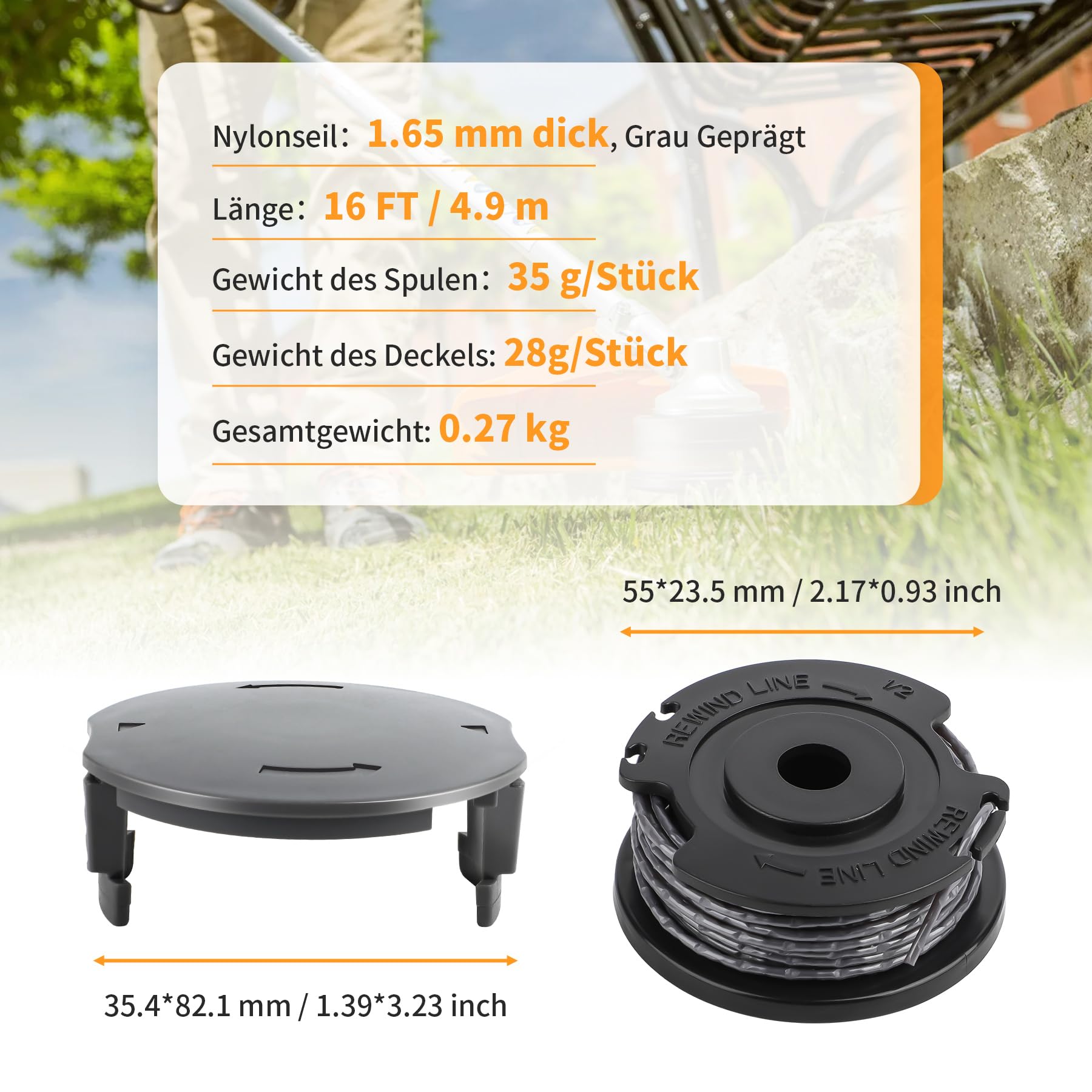 OMECO Fadenspule Kompatibel mit Bosch EasygrassCut 18 23 26 SL 18-26 18-260 18-230, F016800569 F016800385 Easygrasscut Trimmer Ersatzspule, 1.60mm 4.9m(8 Ersatzspulen, 2 Kappe)