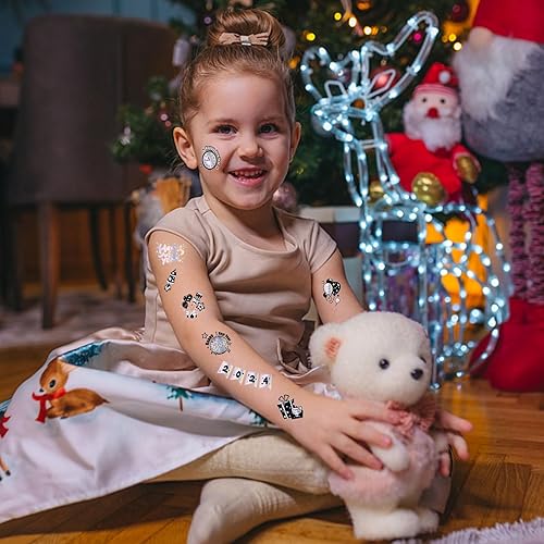Miniatura 5 de Konsait Tatuajes de Año Nuevo para 2024 Suministros de fiesta NYE Decoración Estilos de aluminio Tatuaje temporal NYE Party Favores Feliz Año Nuevo