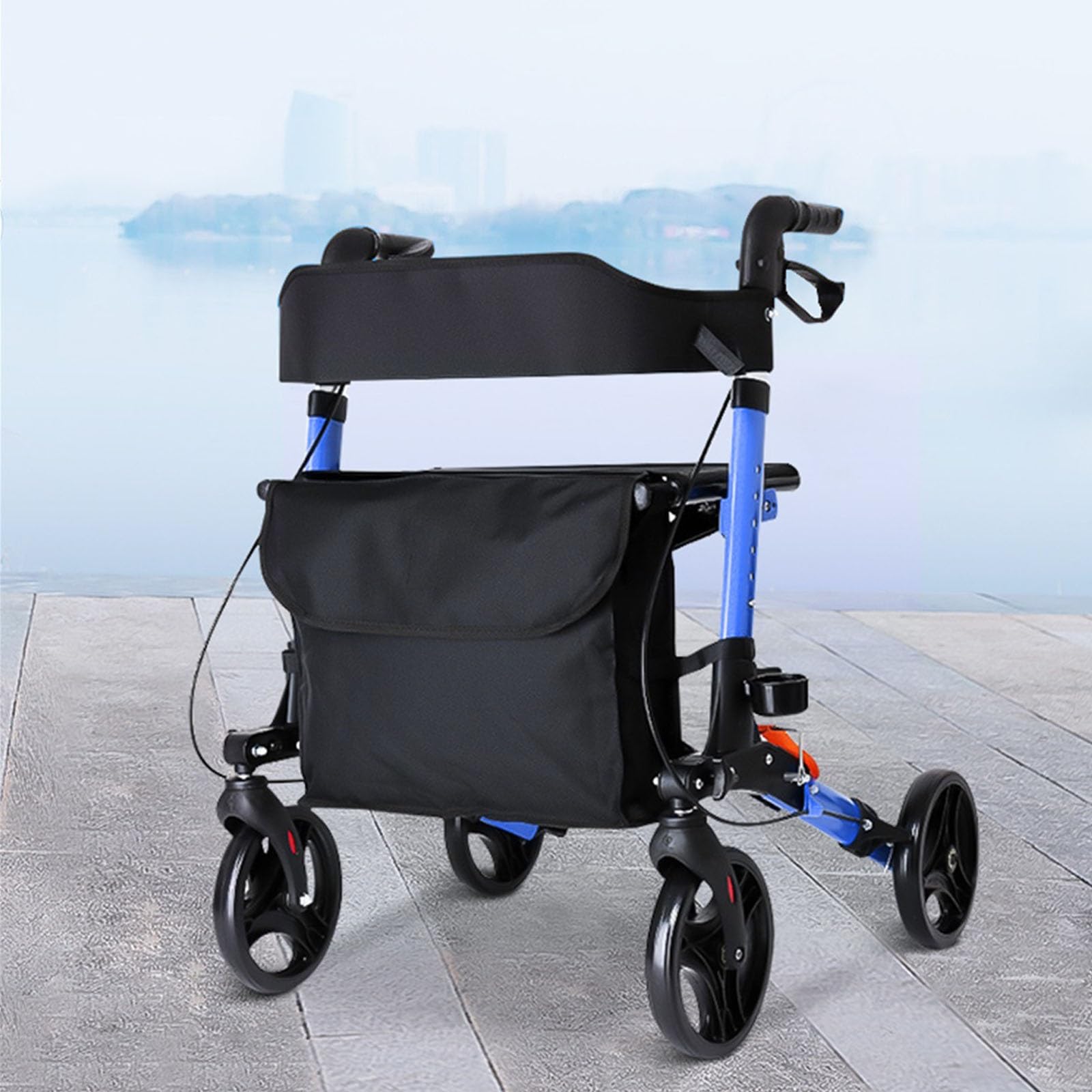 Chodzik Rollator Lekki chodzik na kółkach, składany chodzik z wyściełanym oparciem siedziska, składana pomoc do chodzenia dla seniorów i dorosłych z regulacją wysokości Pomoce do chodzenia