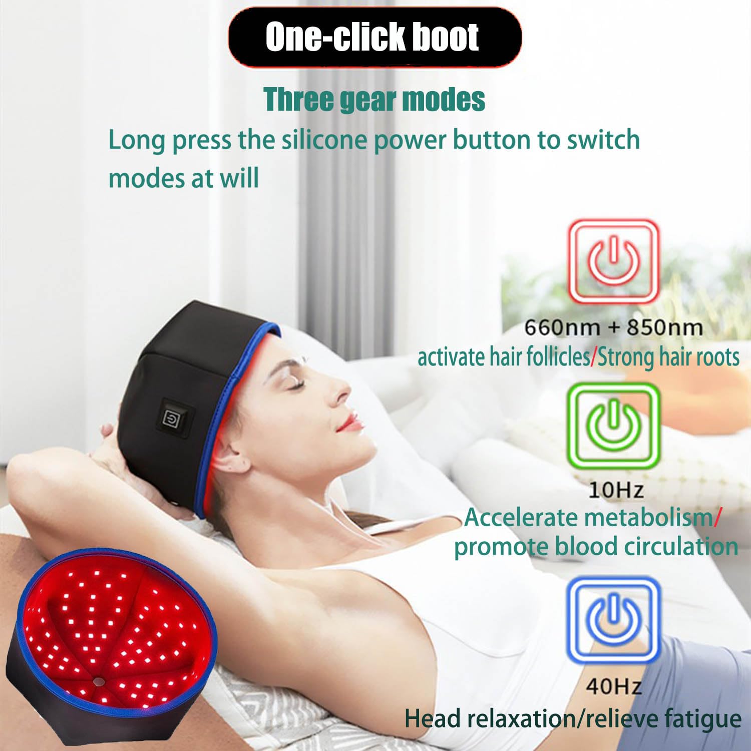 Sistema De Crecimiento Del Cabello Terapia De Luz Roja Tratamiento De Pérdida De Cabello Gorra De Cuidado Del Cabello,Terapia de luz infrarroja for Adelgazar el Cabello. (negro)
