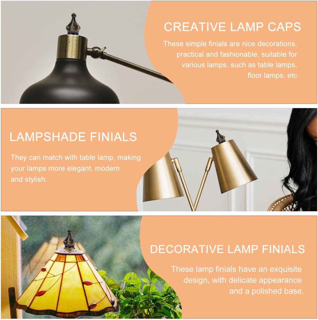 4pcs Antique Style Lamp Finials Inner Thread Light Screw Caps Decorative Knobs for Floor and Table Lamp Shade Harp Holder Replacement and DIY Lighting Upgrade