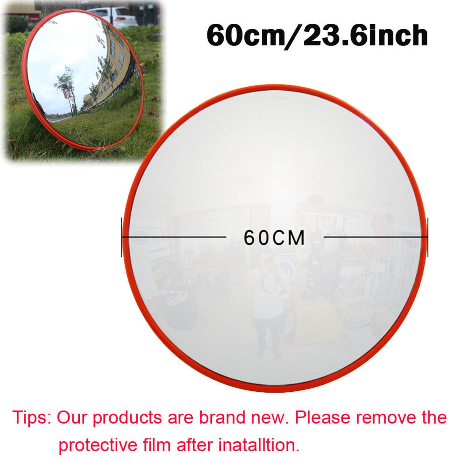 Espejo convexo de tráfico flexible de 60 cm de diámetro, espejo de seguridad con barra de fijación ajustable, 130 grados