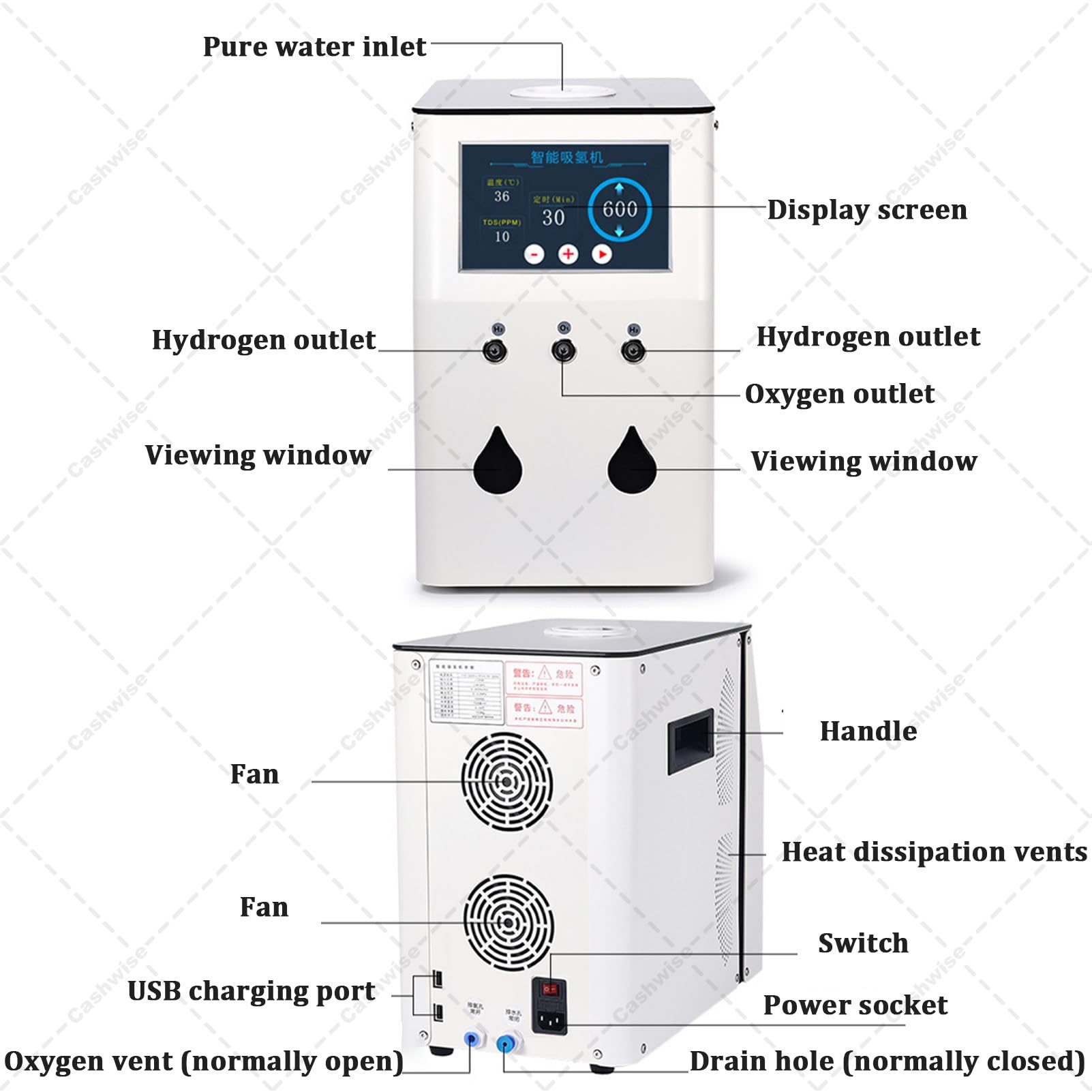 Trójdrożny inhalator wodorowy, wysoka czystość 99,99%, generator wodoru H2 o niskim poziomie hałasu, generator wody wodorowej, wyświetlacz dotykowy LED 900ml/min