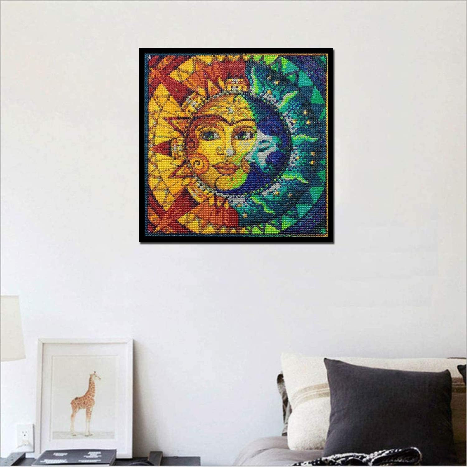 5d Diamond Painting Kit,Full Drill Sun and Moon Face Crystal Rhinestone Embroidery Cross Stitch Diamond Picture Supplies Arts Craft Wall Sticker Decor 13.7×13.7 inch