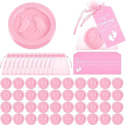 Dunzy 40 juegos de regalos de baby shower, 40 jabones hechos a mano para invitados, regalos de baby shower con 40 etiquetas de agradecimiento y 40