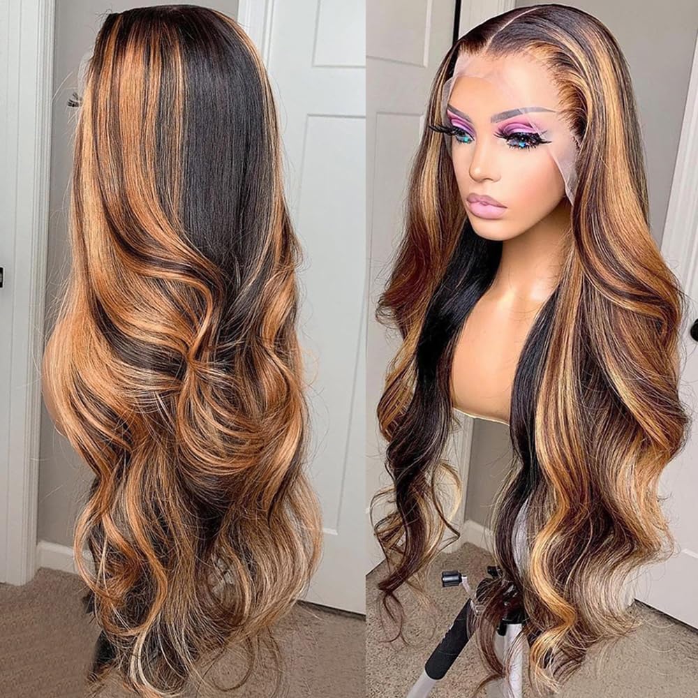 SISIFIRE Highlight Wig Synthetic Hair Hand Tied Natural Preplucked Hairline Illusion Lace Frontal Lacewig 4/27 Ombre Honey Blonde Heat Resistant Fiber