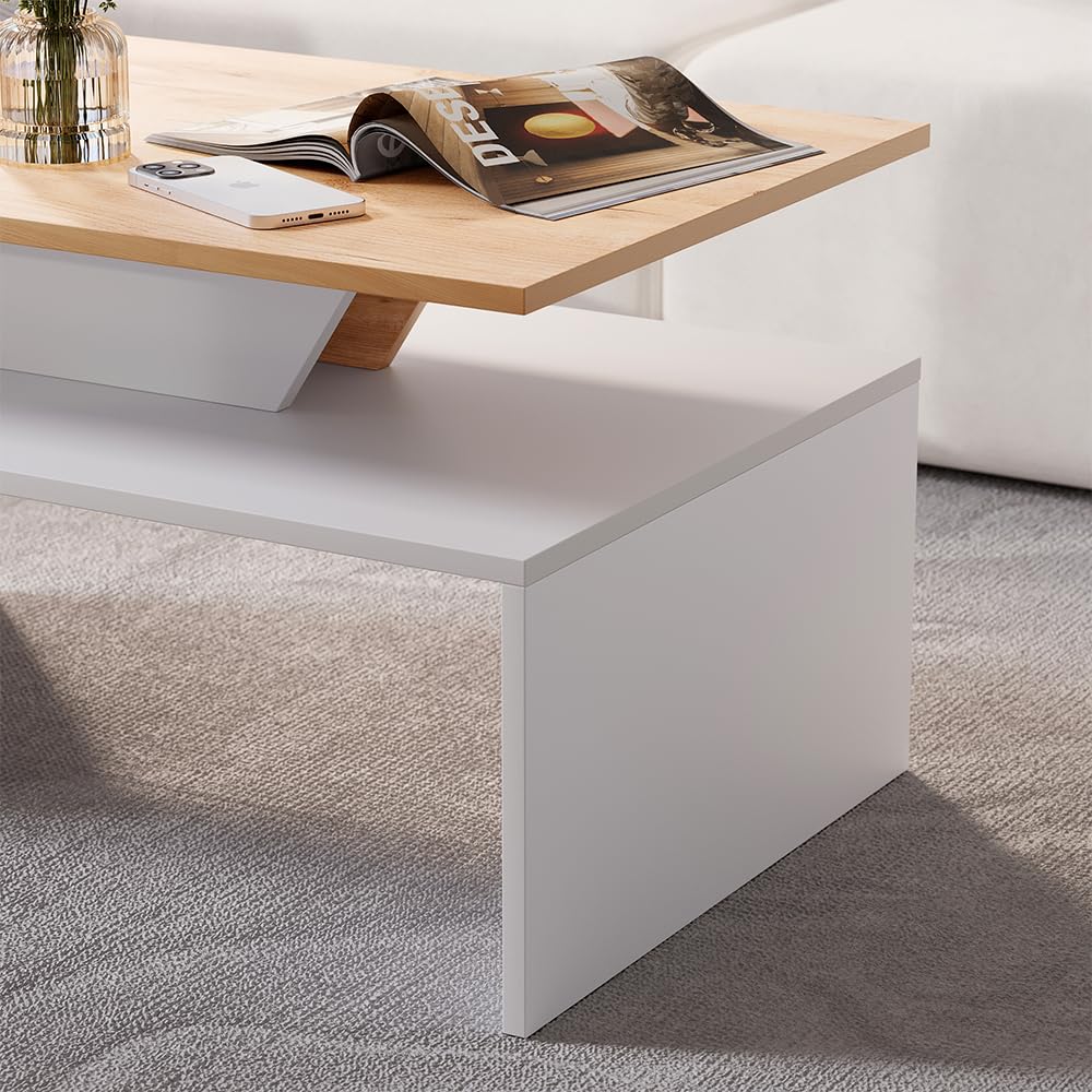 Vicco Tavolino da salotto Arden, Bianco/Artisan, 80 x 52.6 cm | con vano portaoggetti sotto il piano del tavolo per la conservazione