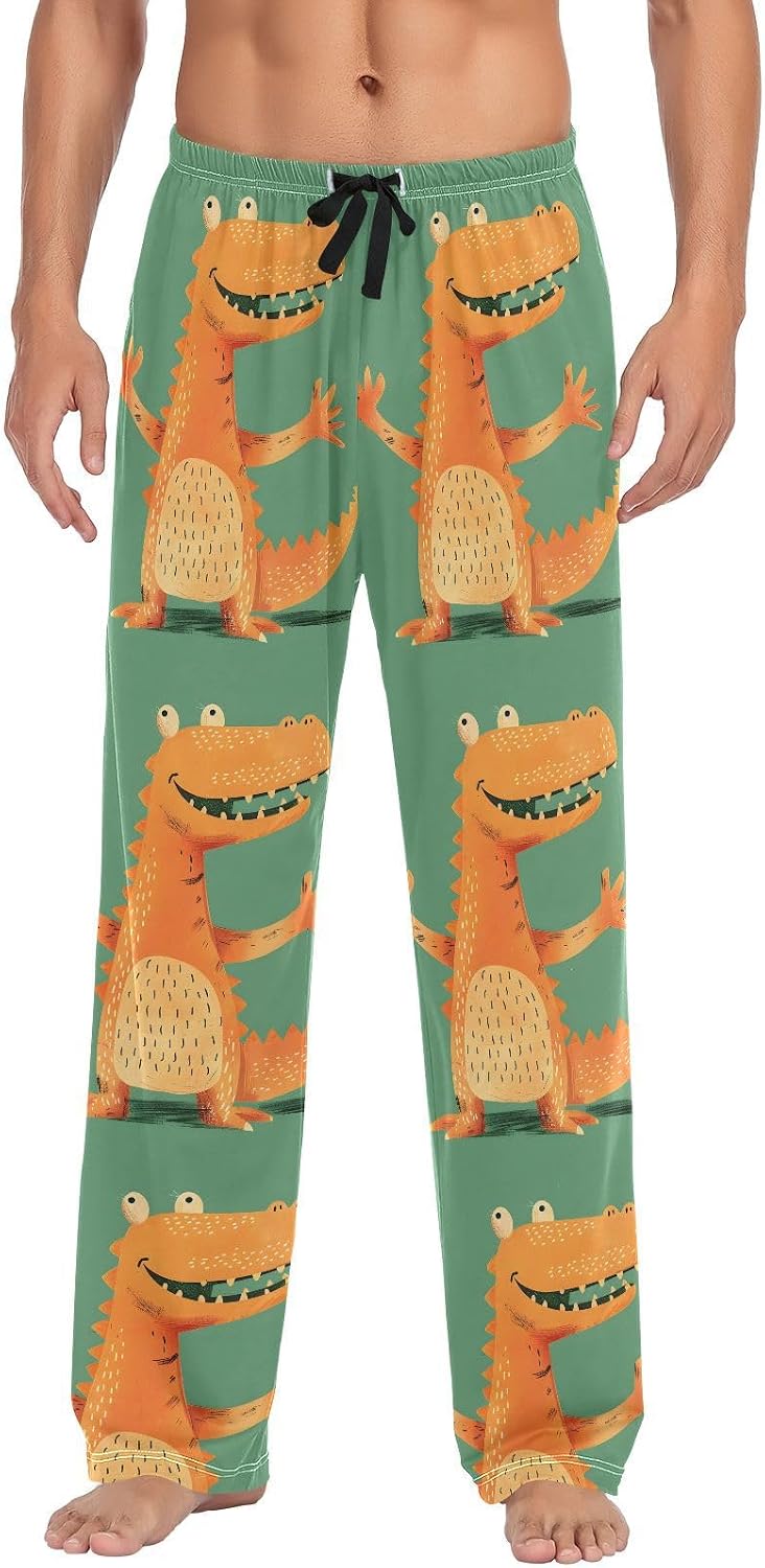 ALAZA Funny Alligator Men's Sleepwear Mens Pajama Pants Bottoms with Pockets, S