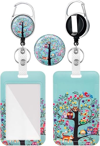 WoEluone Soporte para tarjetas de identificación con carrete retráctil, etiqueta de identificación dinámica del árbol de la vida, clip de insignia