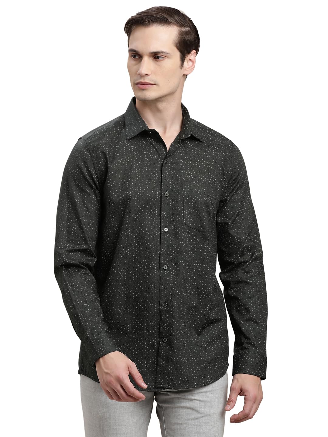 Turtle Camicia formale stampata slim fit da uomo | 100% cotone | manica intera | camicia nera da ufficio