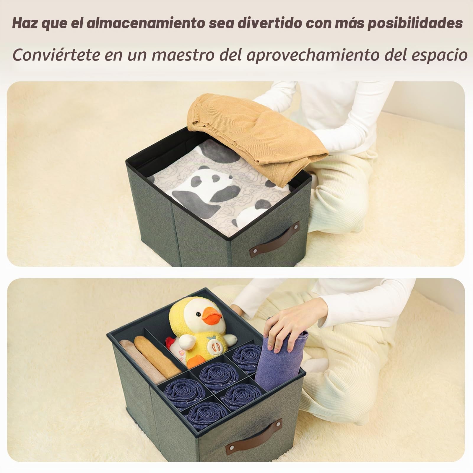 Banco otomano de almacenamiento, organizador con divisores ajustables con tapa para zapatos, ropa, juguete, manta, reposapiés plegable con almacenamiento para sala de estar y dormitorio