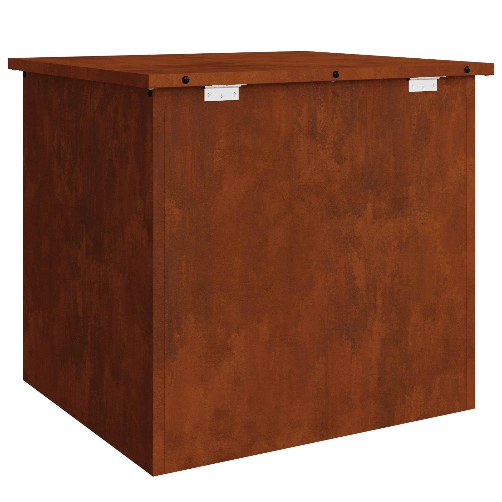 Contenitore industriale per esterni in acciaio inossidabile, 55 x 50,5 x 50 cm, resistente alle intemperie, con coperchio sollevatore a gas per un accesso sicuro e salvaspazio all'aperto.