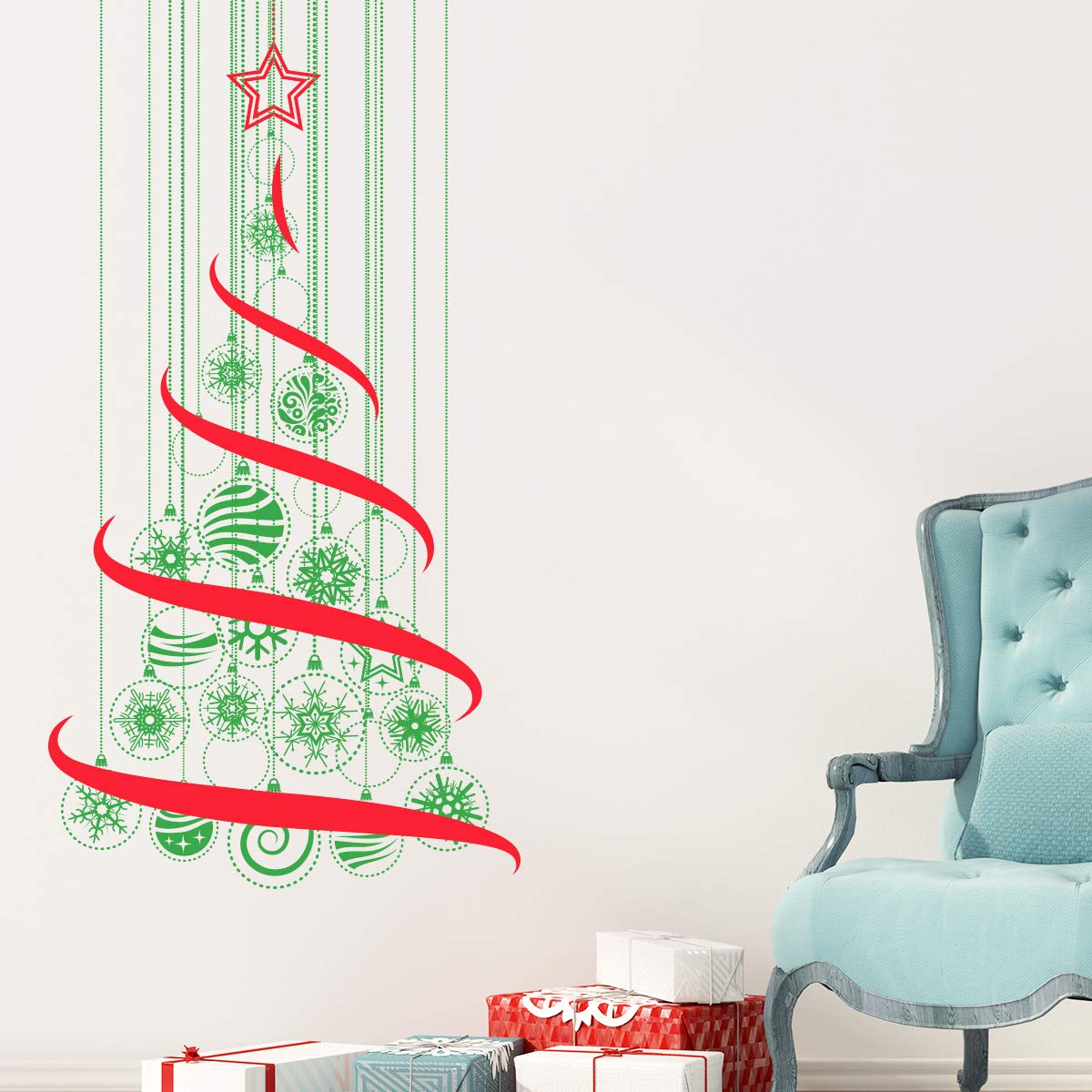 Ambiance Sticker Christmas Merry Christmas Aufkleber, selbstklebend, Weihnachten, Dekoration, Partys, für Schlafzimmer und Wohnzimmer, Weihnachtsbaum in der Luft, H 150 x L 80 cm