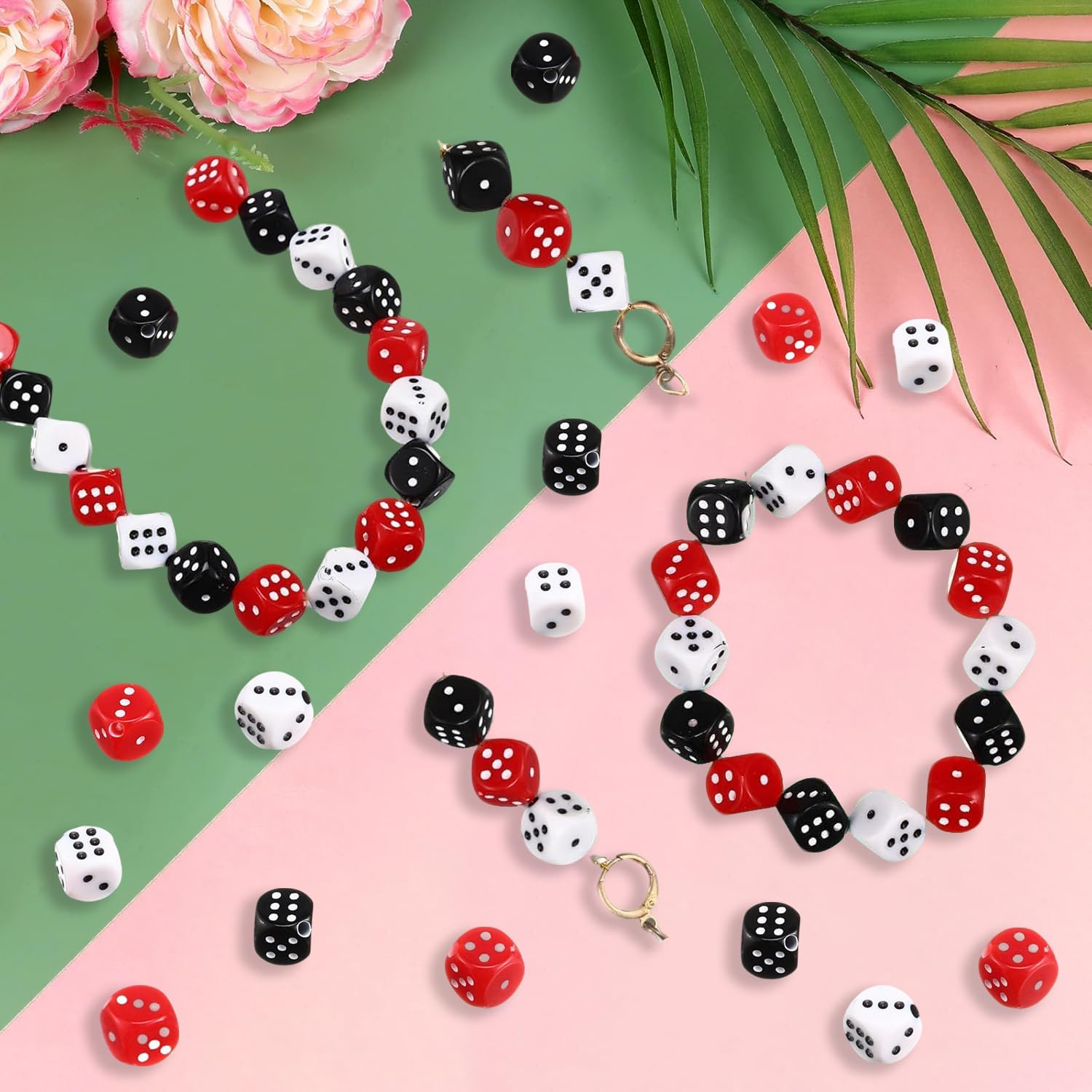 90Pcs Acrylic Dice Beads Set 10mm Dice Beads Bulk 3D Red Black White Dice Focal Beads Charms DIY Crafts Loose Spacer Beads for Keychain Bracelet Necklace Earring Lanyard Making - Image 3