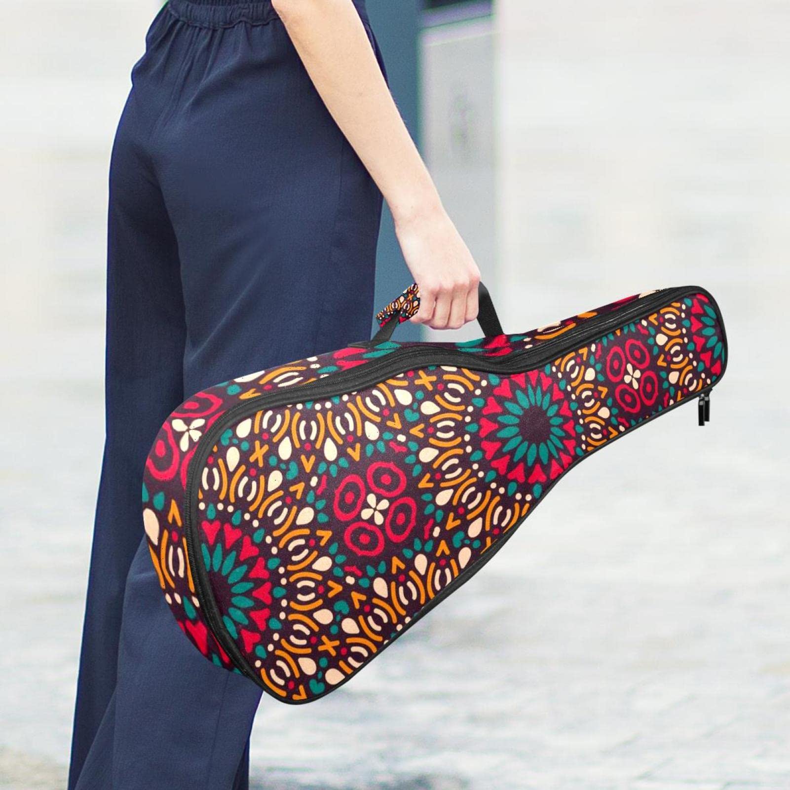 Sac à dos robuste pour ukulélé de concert - Sac de rangement pour ukulélé soprano - Sac rembourré de 10 mm - Motif mandala - Sans couture