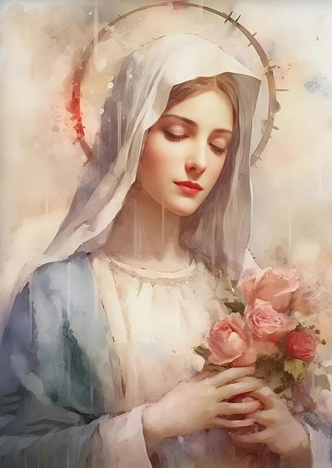 Baibexing Vintage Blessed Virgin Mary With The Child Catholic Christian Prayer Art Poster Canvas Painting Wall Prints Picture Home Decor A6 21X30Cm Unframed