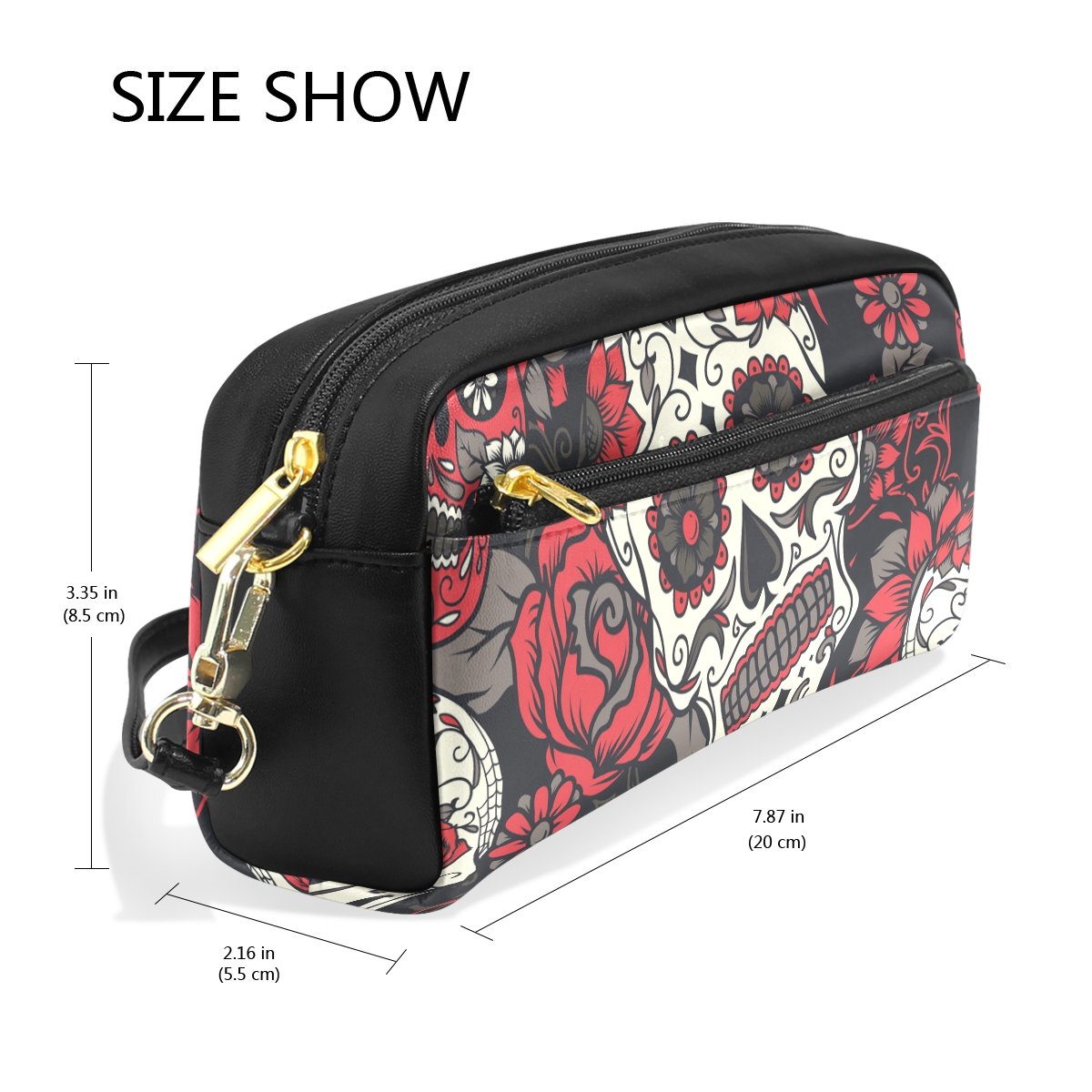 JSTEL Colorful Sugar Skull with Floral School Pencil Bag for Kid Boys Children Teens Pen Holder Cosmetic Makeup Bag Women Durable Stationery Pouch Bag Large Capacity - Image 3