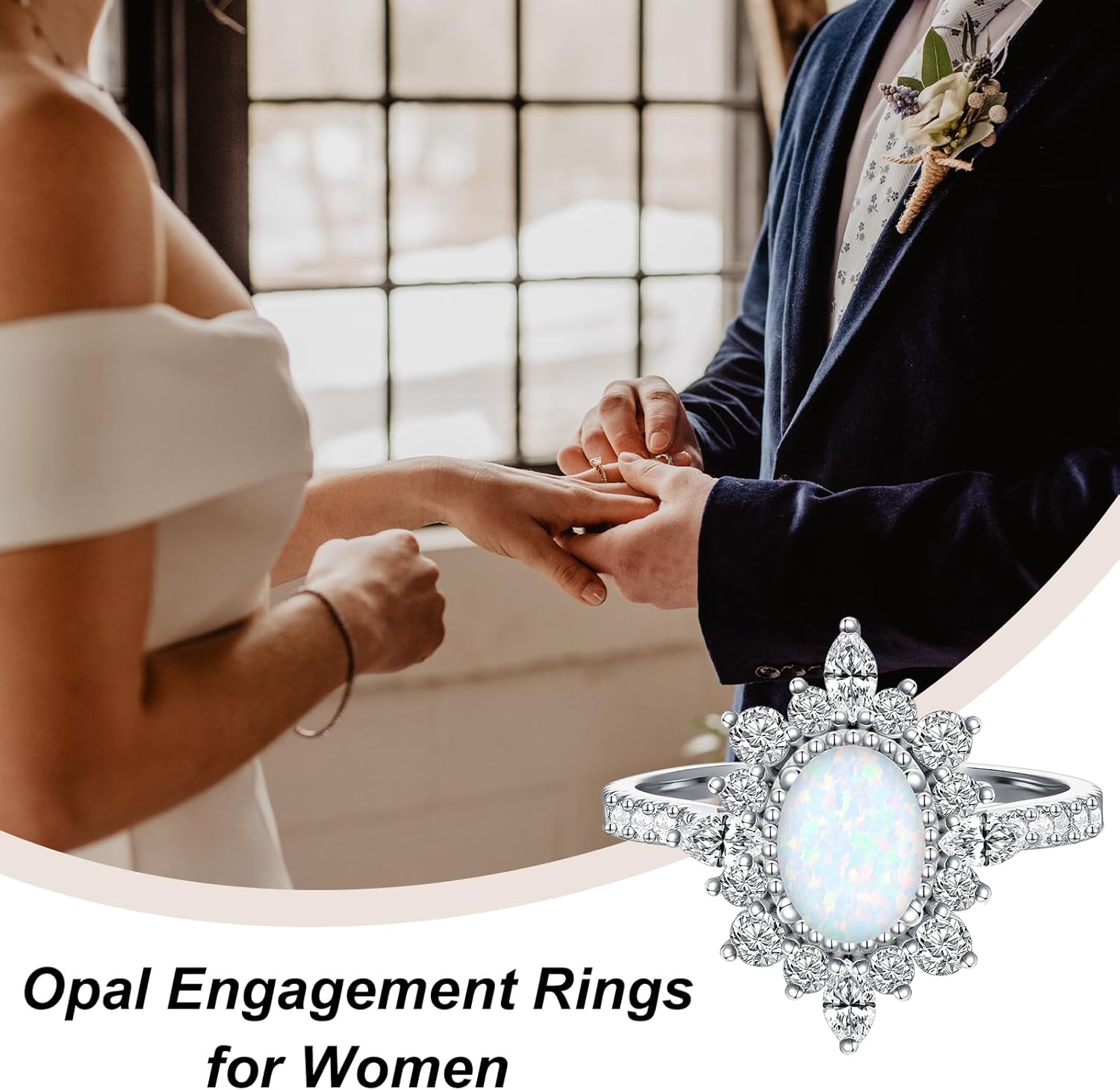 YDD 1.5ct Oval Cut Opal Engagement Rings for Women Halo Genuine Opal Rings for Women 925 Sterling Silver Opal Wedding Ring Anniversary Promise Ring - Image 4