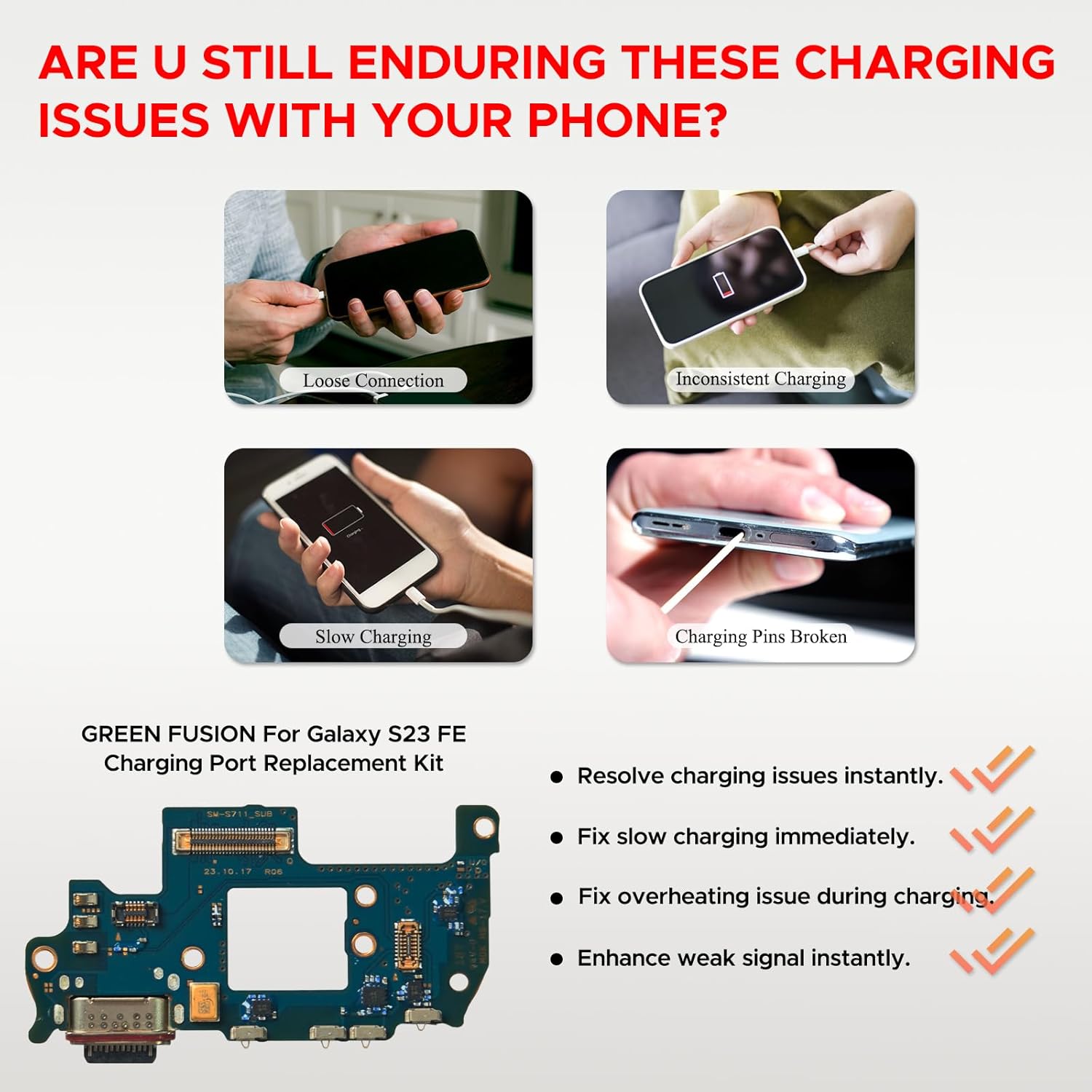 for Galaxy S23 FE Charging Port Replacement US Version, Dock Charging Board Compatible with Samsung S23 FE SM-BS711U/U1, Includes Instruction & Toolkit