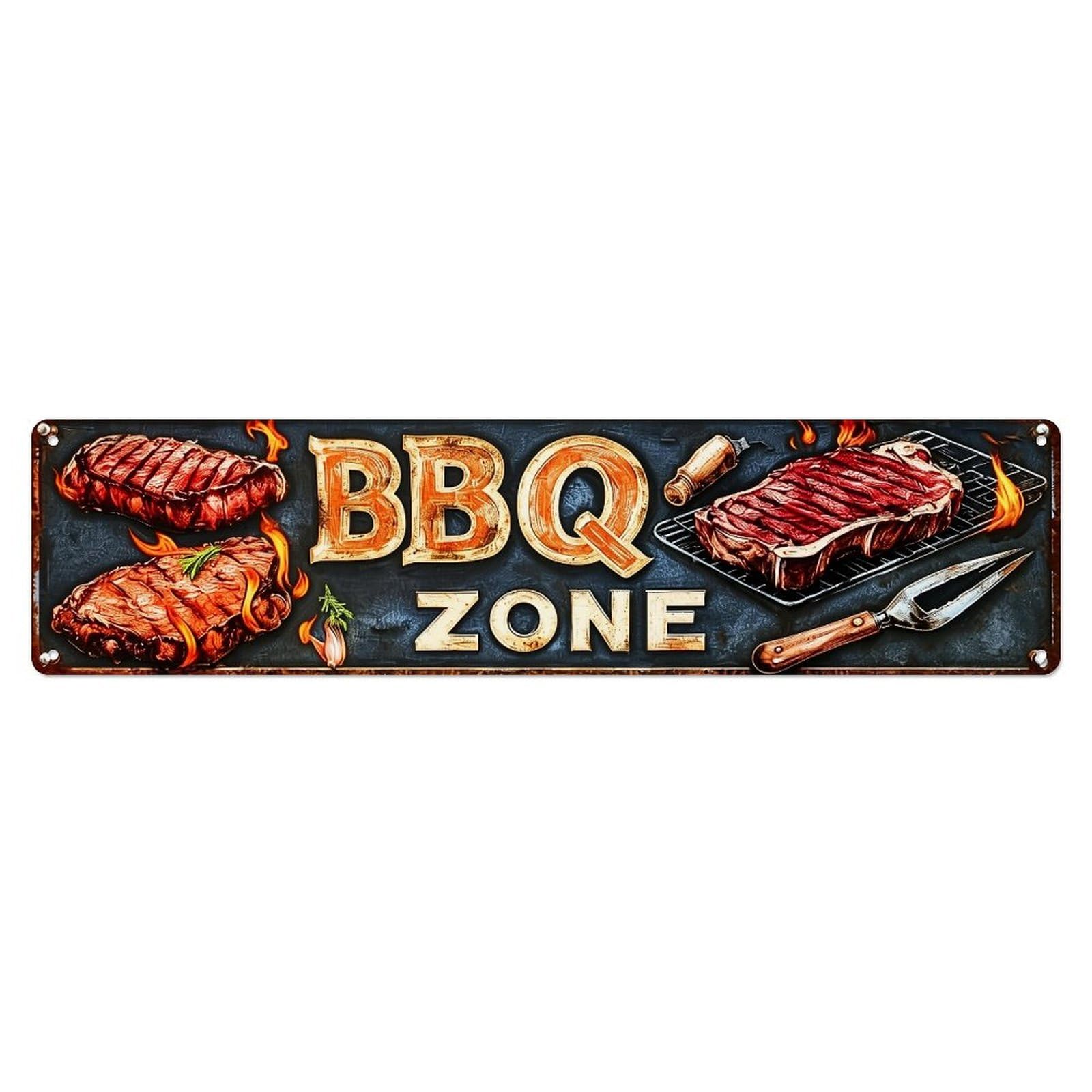 Jdyansheng Vintage Bbq Zone Grill Steak Pattern Tin Sign Metal Poster Metal Signs For Home Man Cave Bar Cafe Kitchen Laundry Room Wall Decorations 4X16 Inches