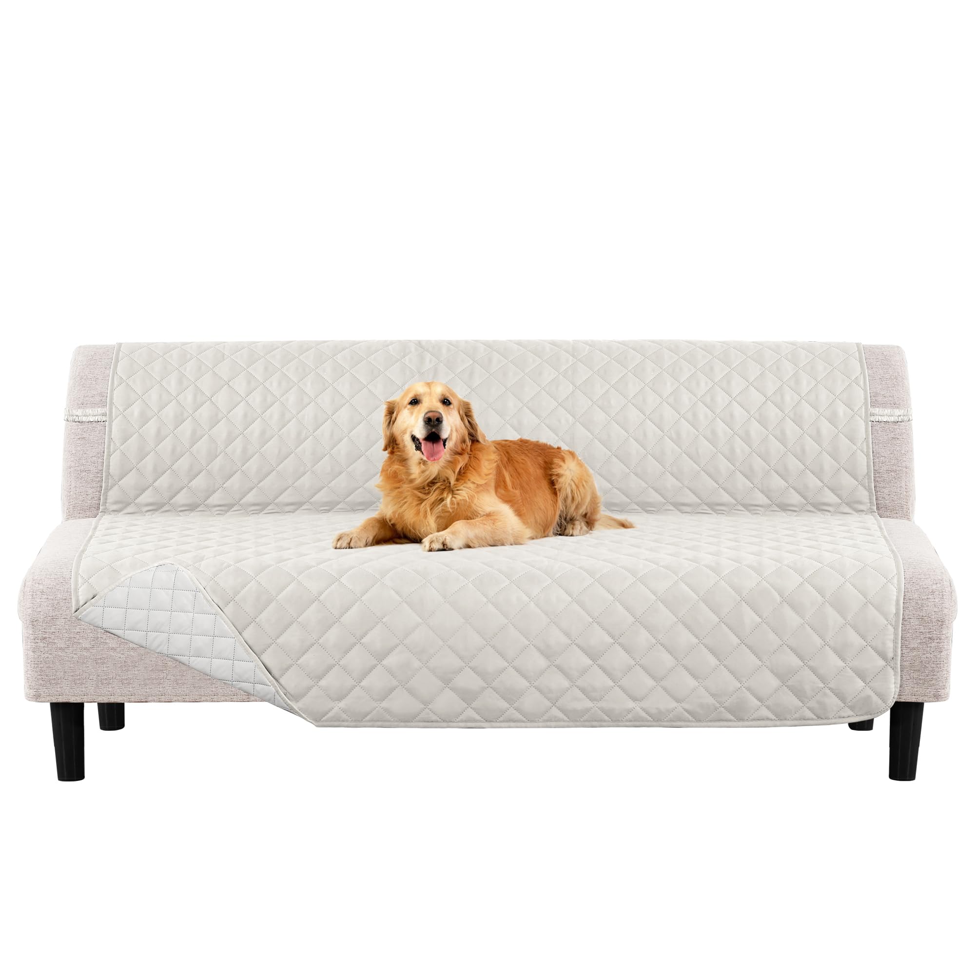 PrinceDeco Futon Slipcover Armless Futon Bed Cover Furniture Protector with Elastic Bottom Reversible Quilted Couch Cover Width Up to 70" Water