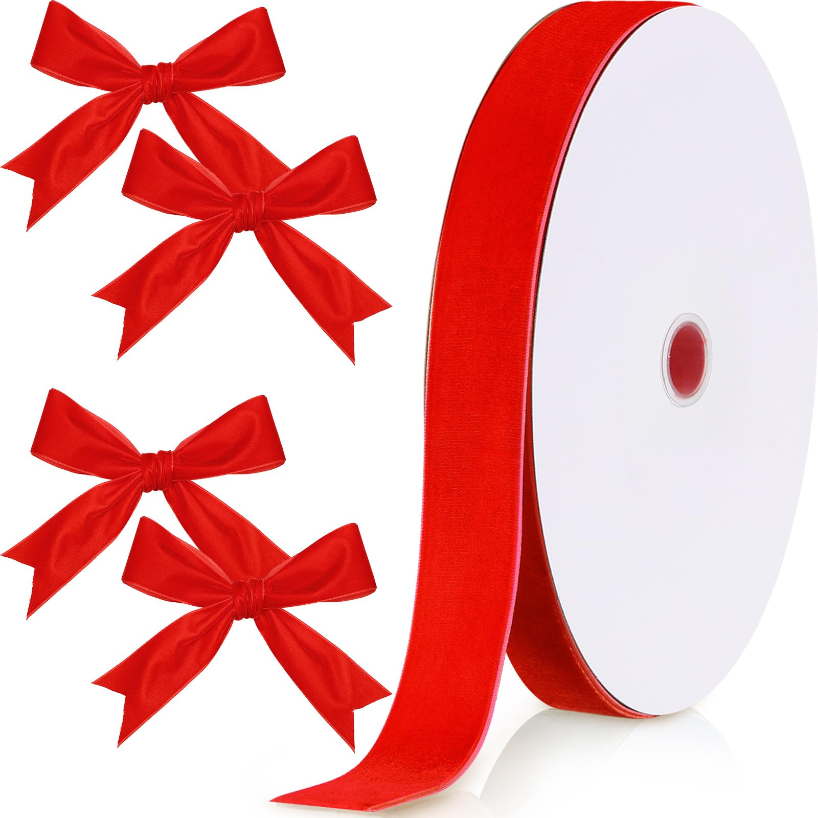 Chuangdi Cinta de terciopelo vintage de Navidad - Carrete de una sola cara, terciopelo satinado para decoración de coronas navideñas y envoltura de regalos - Rojo - 1.5 pulgadas, 60 yardas