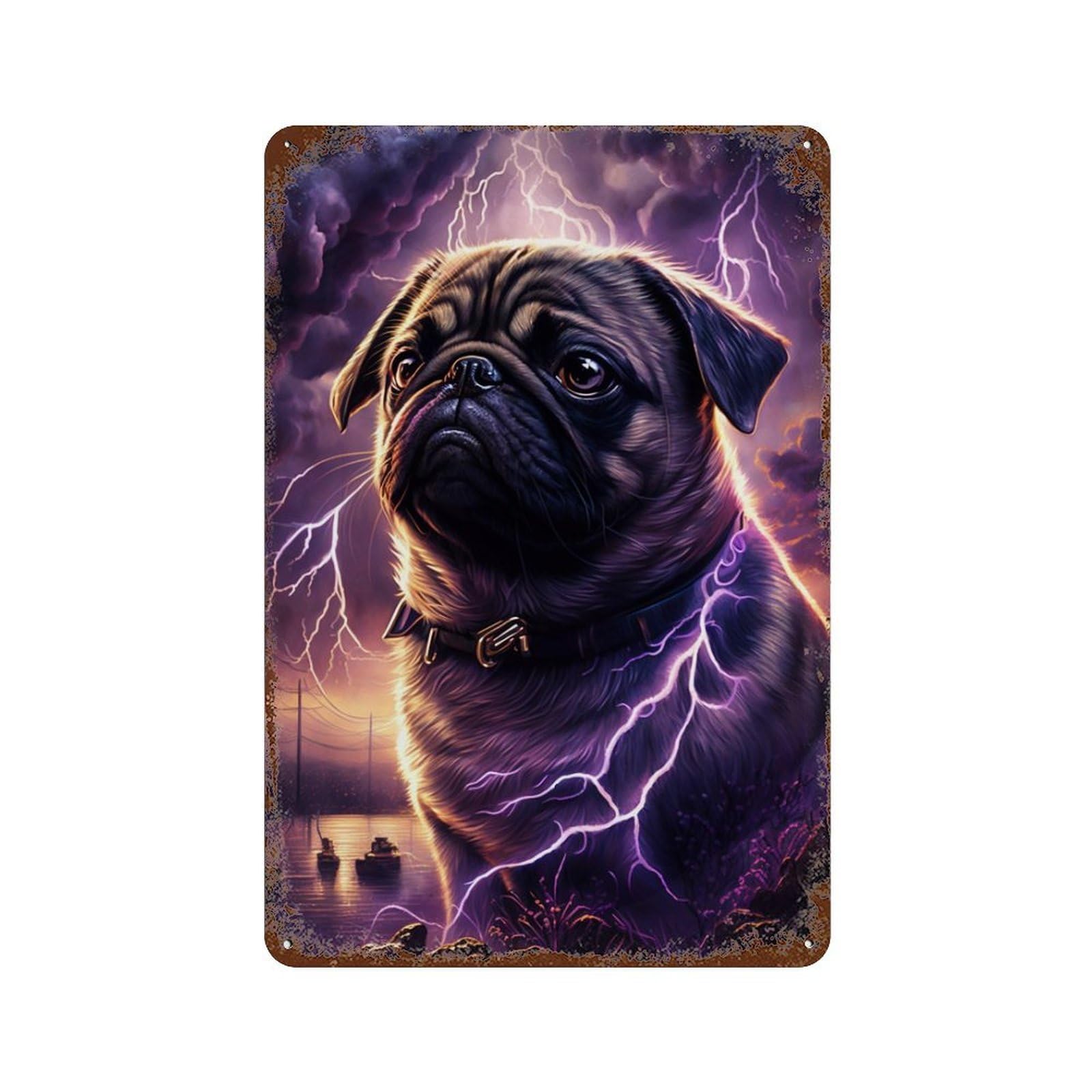 Garage Style Thunderous Pug Majesty -1 Retro Metal Sign 11.8"x7.9", Classic Wall Plaque for Bar And Workshop