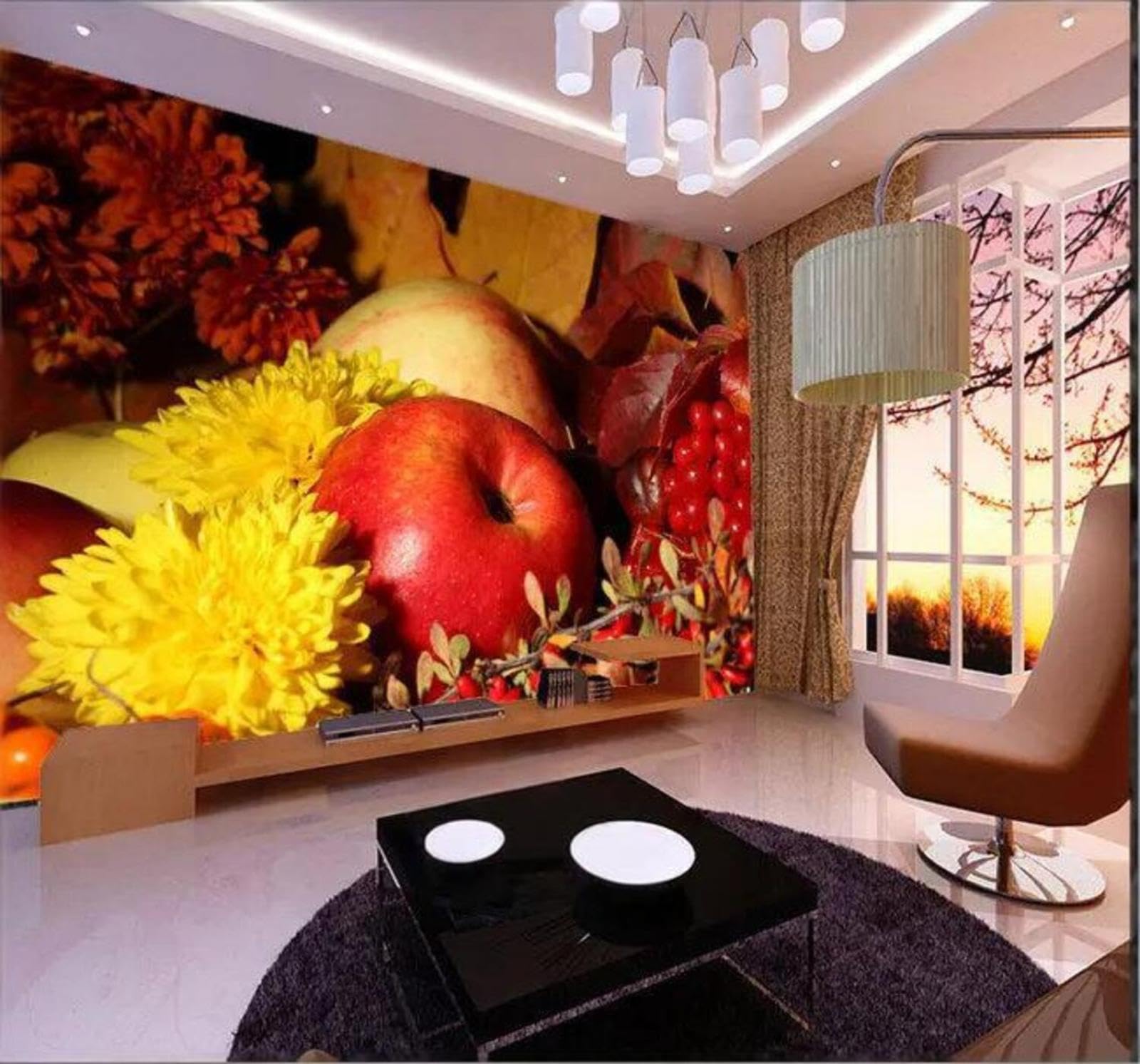 Wallpaper-3D-Xlm 200Cm×140Cm(B×H) Creative Hand Drawn Colourful Fruit Flowers 3D Wallpaper Easy Install Feature Office Living Room Sofa Bedroom Tv Background Wall Decoration-200Cm×140Cm
