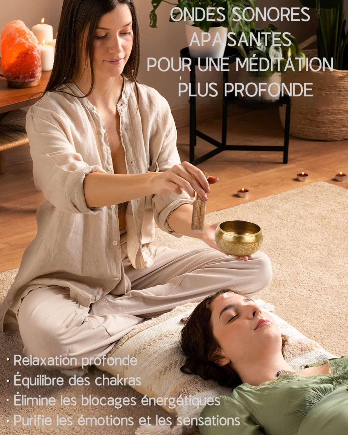 Hihealer Ensemble de Bols Chantants Tibétains Fait Main au Népal - Bol Sonore, Maillet, Coussin et Boîte Cadeau; Méditation, Yoga, Guérison des Chakras (Bouddha, 16cm)