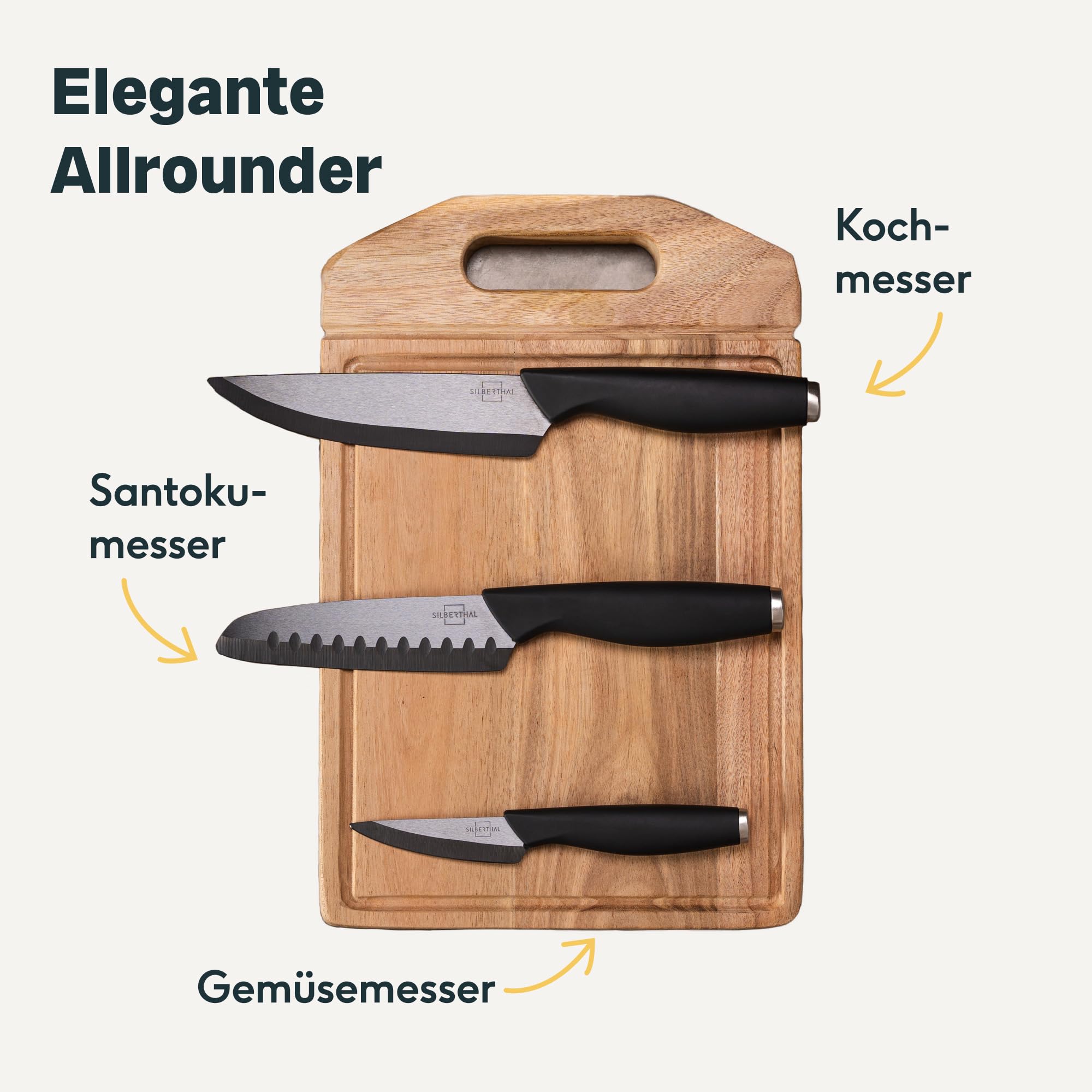 SILBERTHAL Zestaw noży ceramicznych 3 szt. – ostre noże szefa kuchni 15 cm, nóż Santoku 13 cm, nóż do obierania 7,5 cm