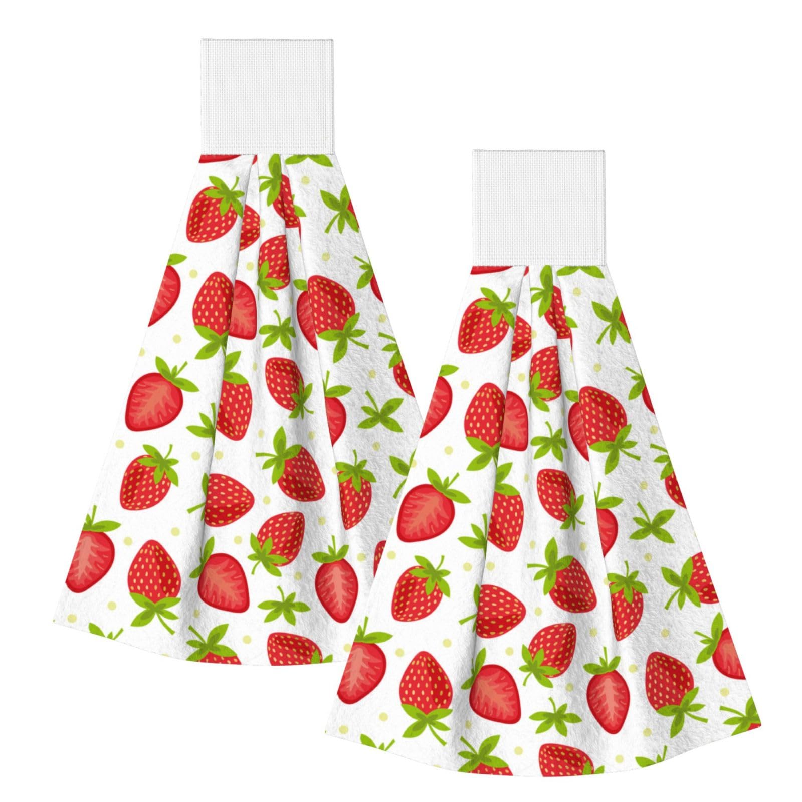 DOPKLNA Fruits Strawberries Strawberry Pattern, 2 Pcs Hanging Coral Fiber Hand Towels for Bathroom, Absorbent Kitchen Towels