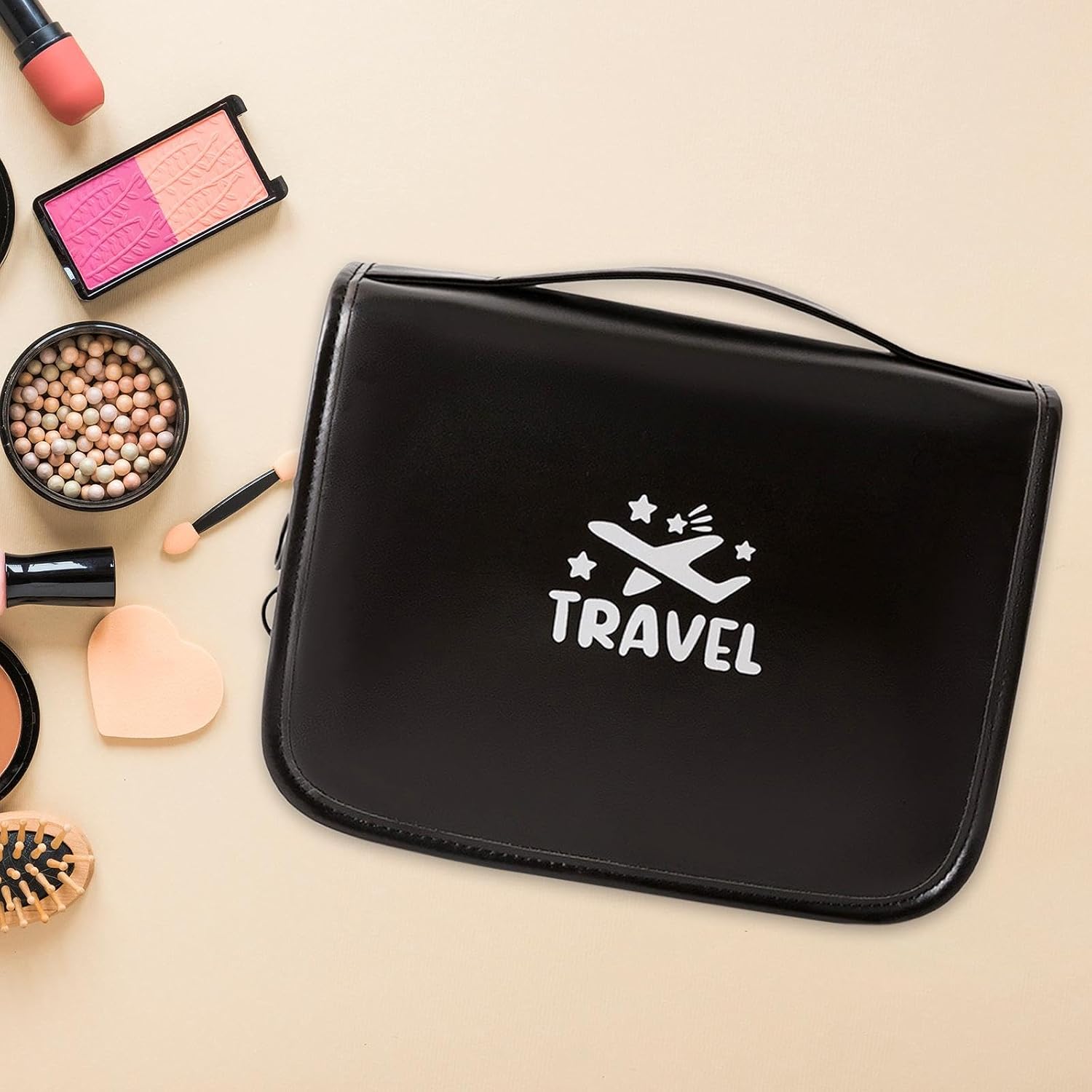 SAZ DEKOR® Toiletry Bag Travel Brushes Tools Makeup Bag for Traveling Women Men Holiday Black|Makeup Box for Storage|Make Up, Cosmetic, Skincare Organiser for Women|