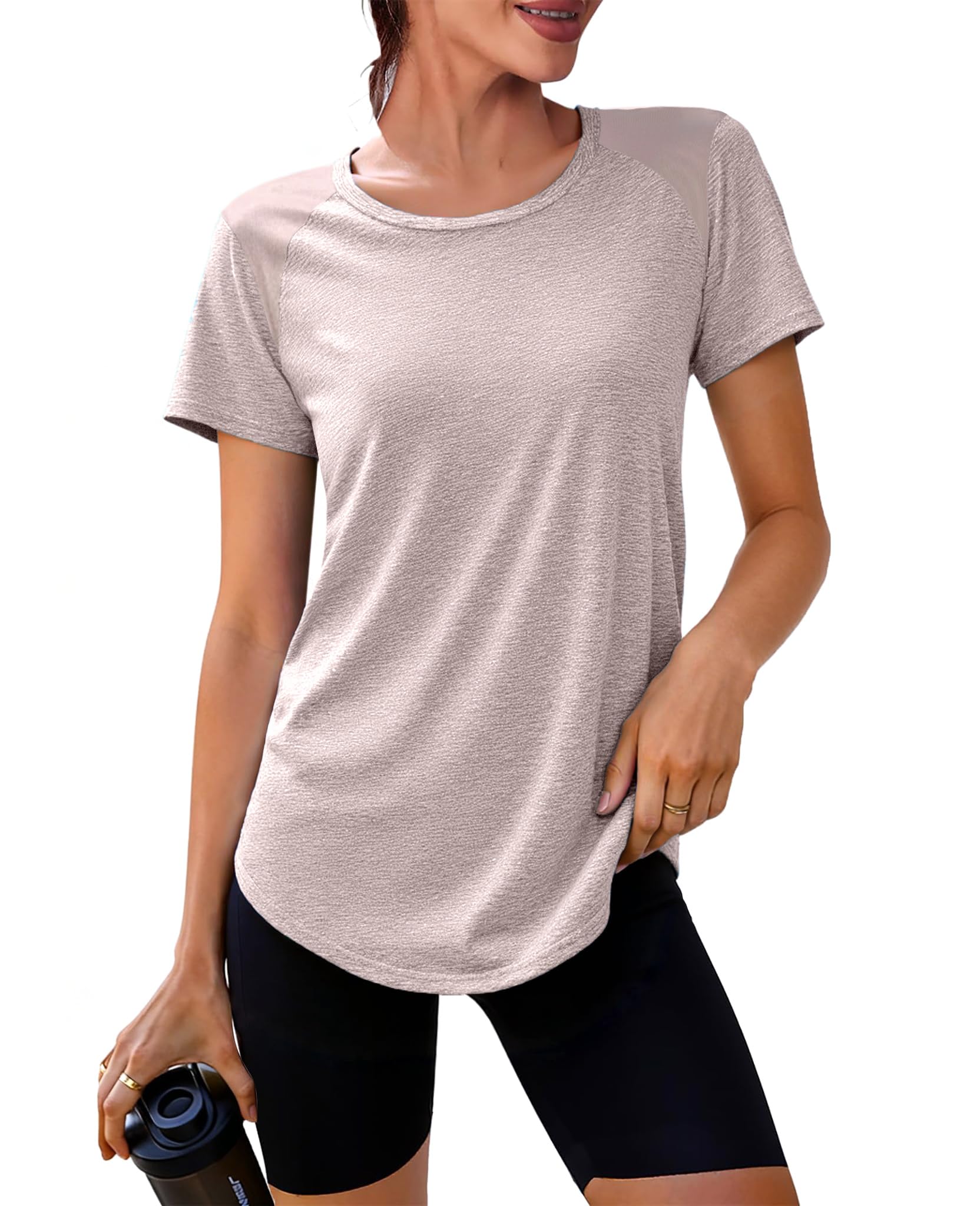 Crewhpo Sportshirt Damen Kurzarm Funktionsshirt Back Mesh Sportshirt Leicht Laufshirt Fitness Locker Sport Oberteile Atmungsaktiv Sport Tshirt Für Yoga Tennis S-XXL