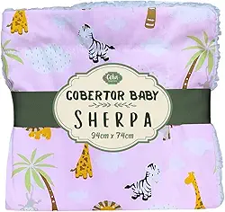 Manta Cobertor Bebê Infantil Dupla Face Estampada Mantinha com Shepa Antialergica Safari (Safari Rosa)