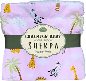 Manta Cobertor Bebê Infantil Dupla Face Estampada Mantinha com Shepa Antialergica Safari (Safari Rosa)