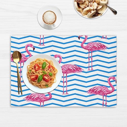 Miniatura 6 de Flamingos - Juego de 4 manteles individuales lavables, impermeables, para fiestas, hogar, comedor, decoración de mesa de 18 x 12 pulgadas