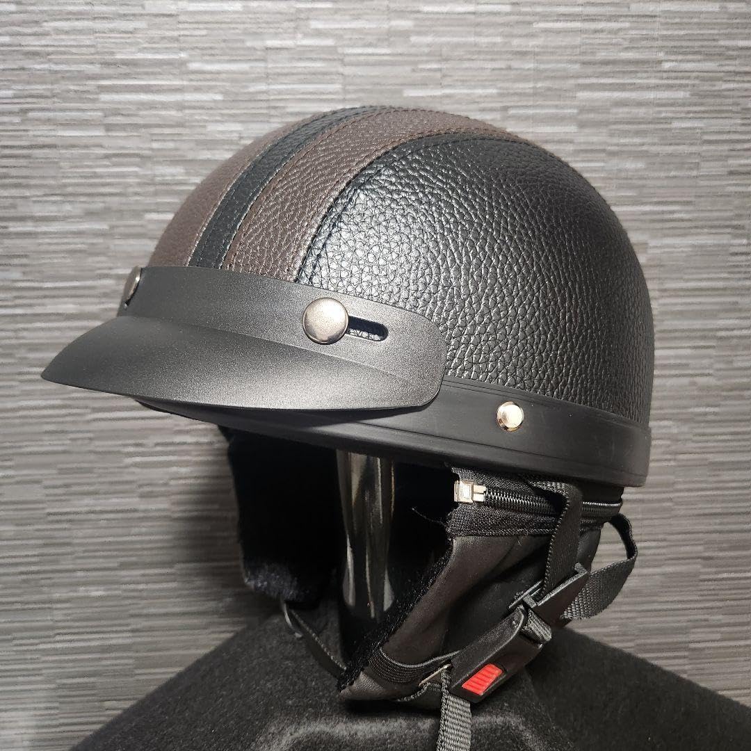 Amazon.co.jp: レザーヘルメット ゴーグル付 ヴィンテージ ブラウン 半