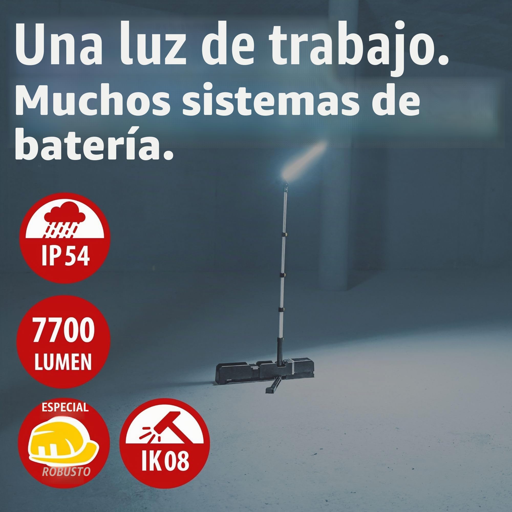 Brennenstuhl Multi Battery foco LED con trípode 6050 MA (7700lm, IP54, altura ajustable hasta 140cm, compatible con baterías de 18V de 10 fabricantes diferentes, sin batería)