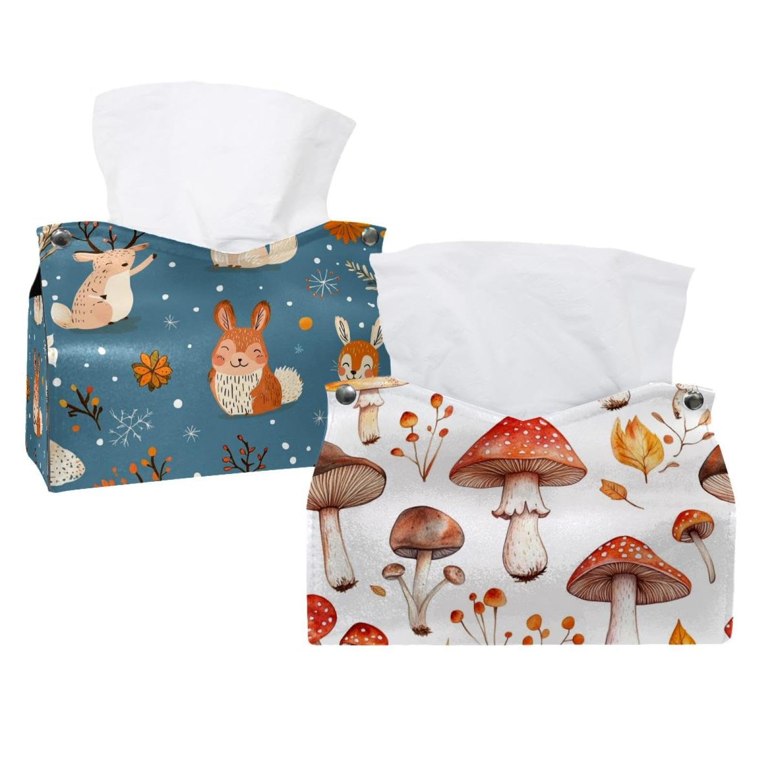 Housse de boîte à mouchoirs en cuir motif champignon poésie bucolique intérieure