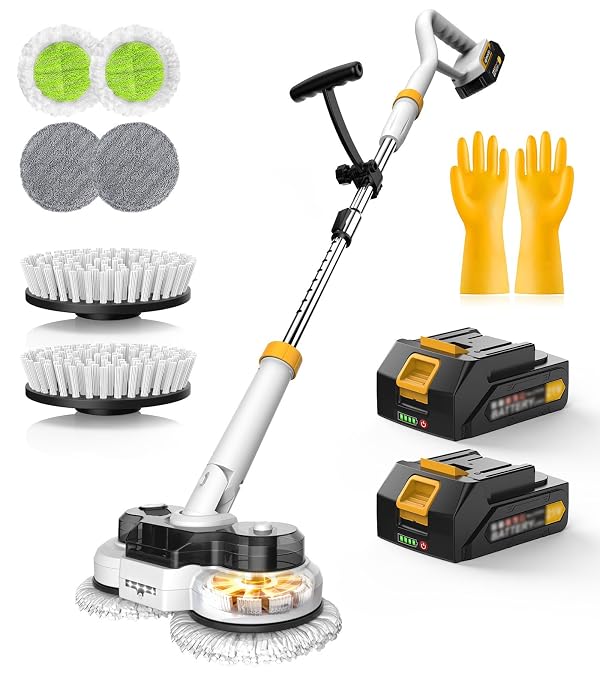qimedo 800RPM Cordless Electric Mop, 6000mAh Battery Electric Power Scrubber & Mops for Floor Cleaning, Best Automatic Spin Mops with Smart Display,Rotating Mop with LED Light & Water Spray by qimedo - Used condition - US$110.56
