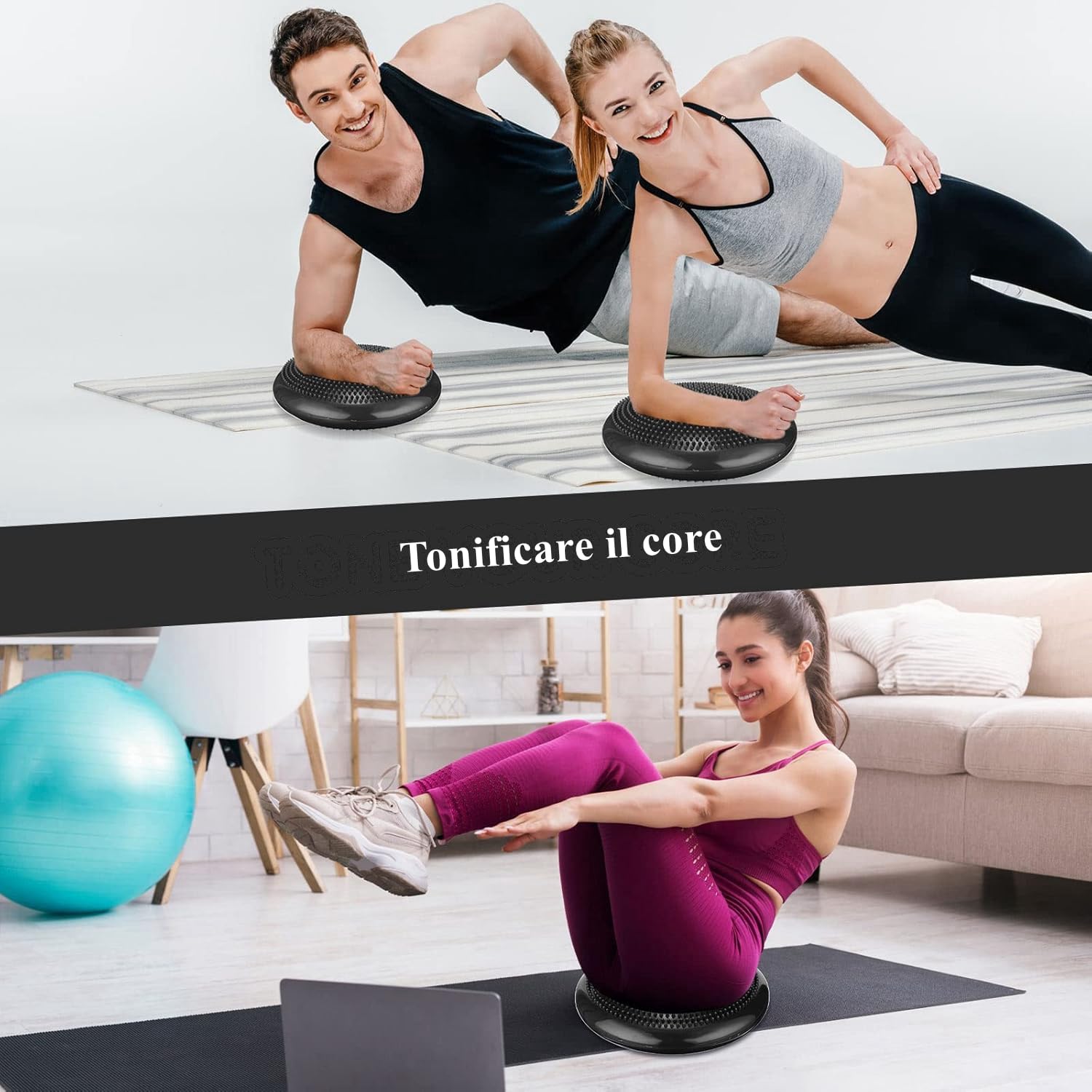 34cm Cuscino Gonfiabile con Pompa a Mano, Cuscino di Equilibrio (Extra Spesso), Disco di Bilanciamento per Adulti, Bambini, Fitness, Pilates e Riabilitazione