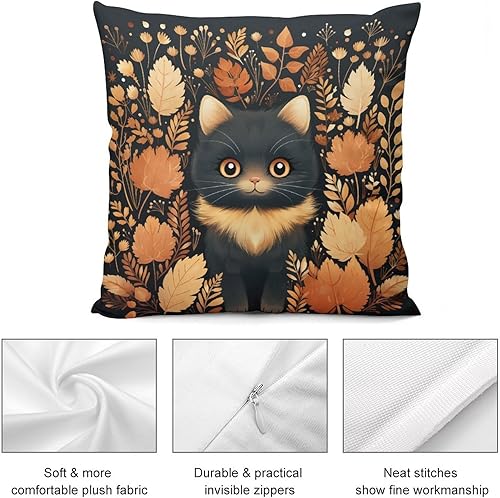 Miniatura 6 de Funda de cojín con diseño de hojas de arce de gato, diseño de otoño para sala de otoño, Acción de Gracias, calabaza, cuadrada, suave, doble cara,
