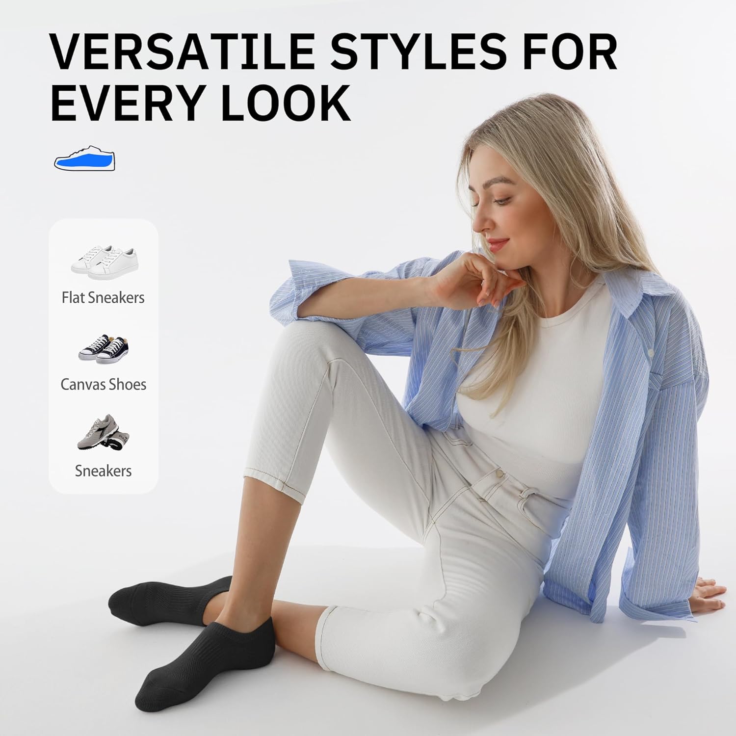 CLOSEMATE No Show Ankle Socks for Women Cushioned Low Cut Non Slip with Silicone Grips 6 Pairs - Image 6