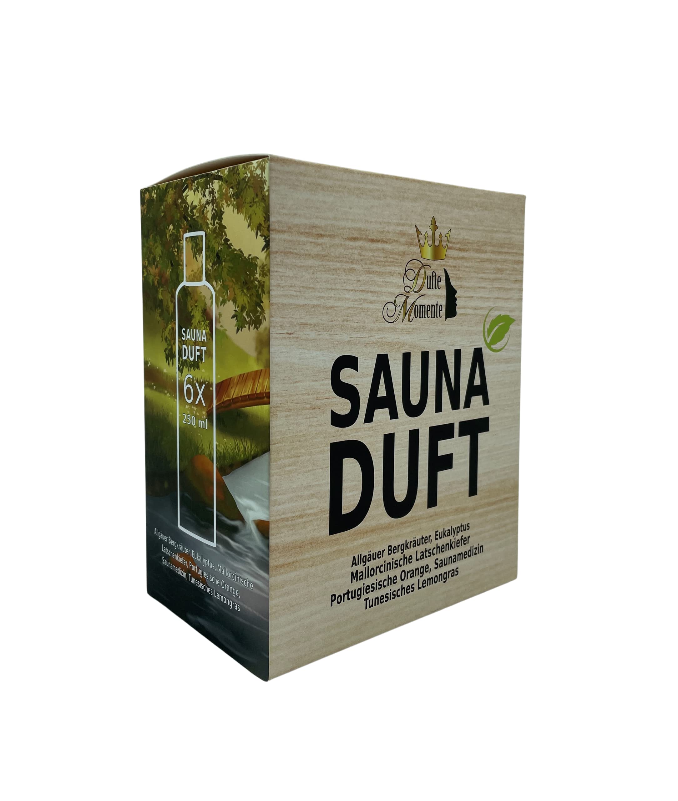 Dufte Momente | 6 x 250ml Saunaduft Konzentrat | Allgäuer Bergkräuter, Eukalyptus, Latschenkiefer, Orange, Saunamedizin (Kampfer, Zitrone), Lemongras | vegan