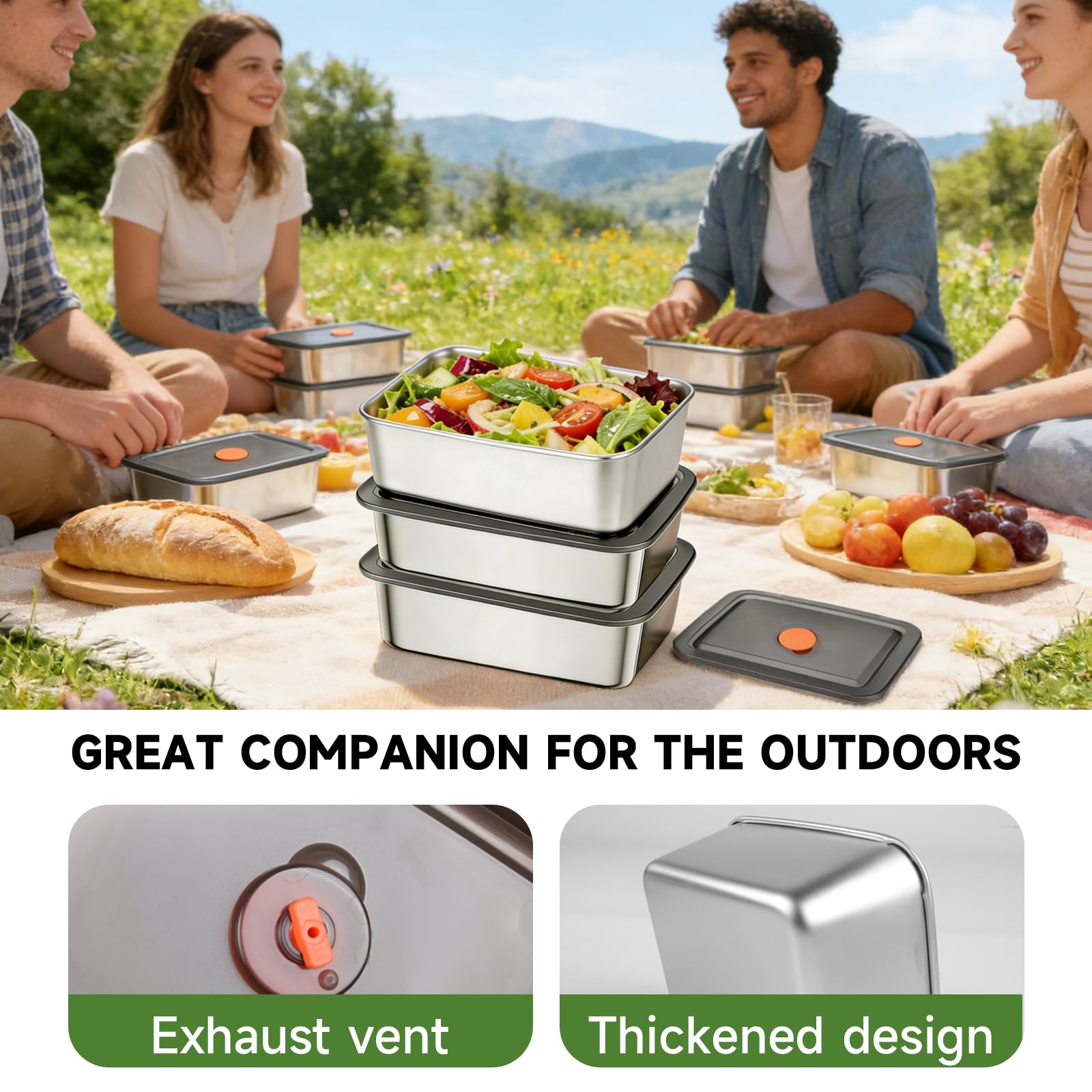 6 contenitori per alimenti in acciaio inox con coperchio, impilabili, riutilizzabili, contenitori per la preparazione dei pasti, contenitori per alimenti in acciaio inox, per forno e