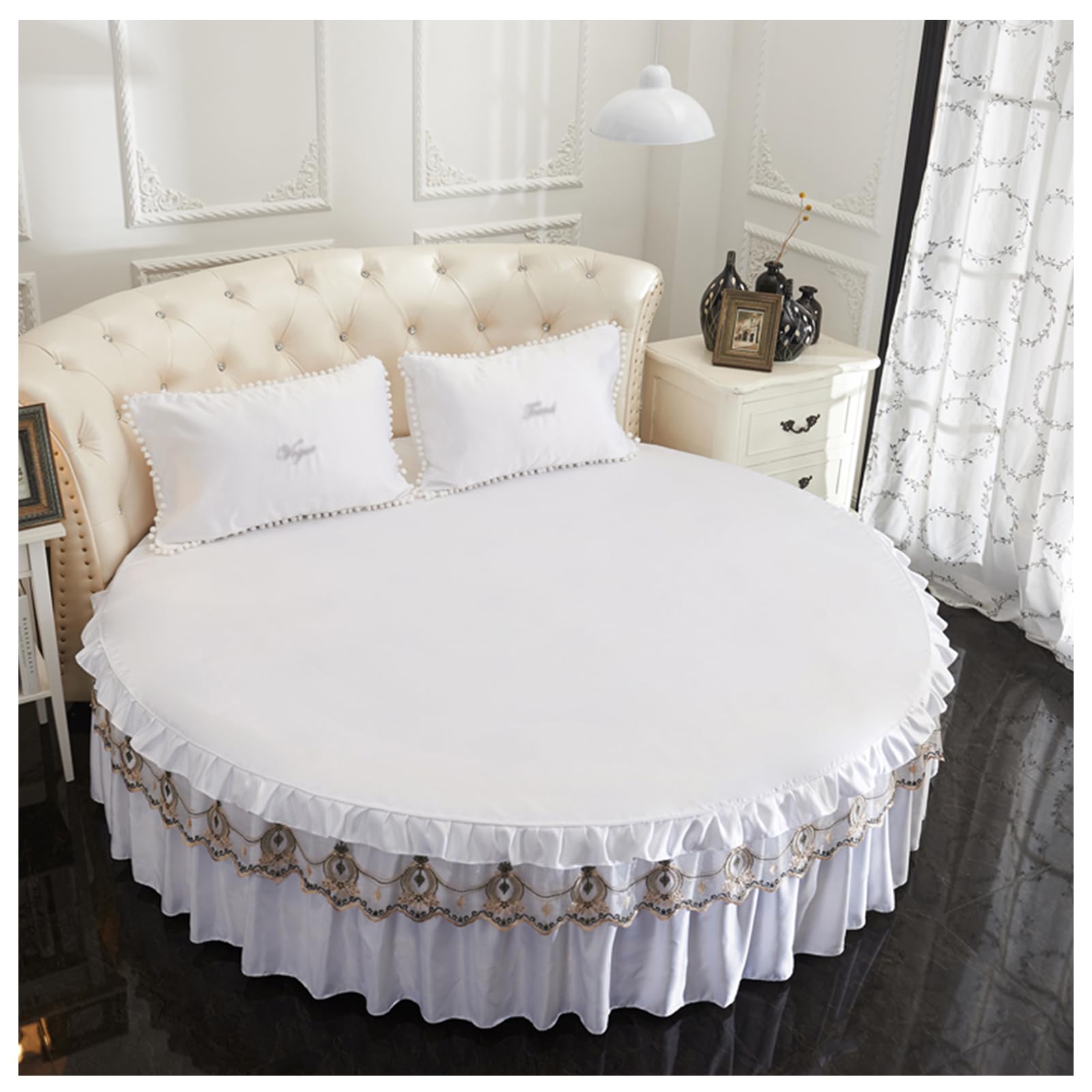 OREZAUQS Round Mattress Protector Round Bed Sheets Breathable Bed Protection Wrap Round Mattress Protector Mattress Pad Cover for Hotel Home (White,220cm)