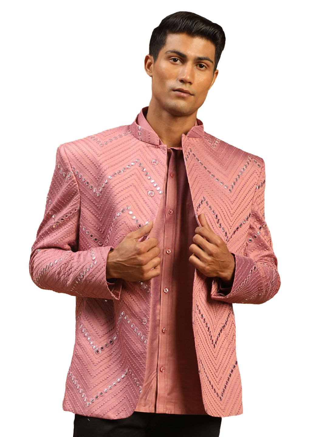 vastramay Men's Viscose Ethnic Combo Set | Mirror work Embellished Viscose Jodhpuri Coat For Men. Comes With Viscose Full Sleeves Shirt.-picture-57