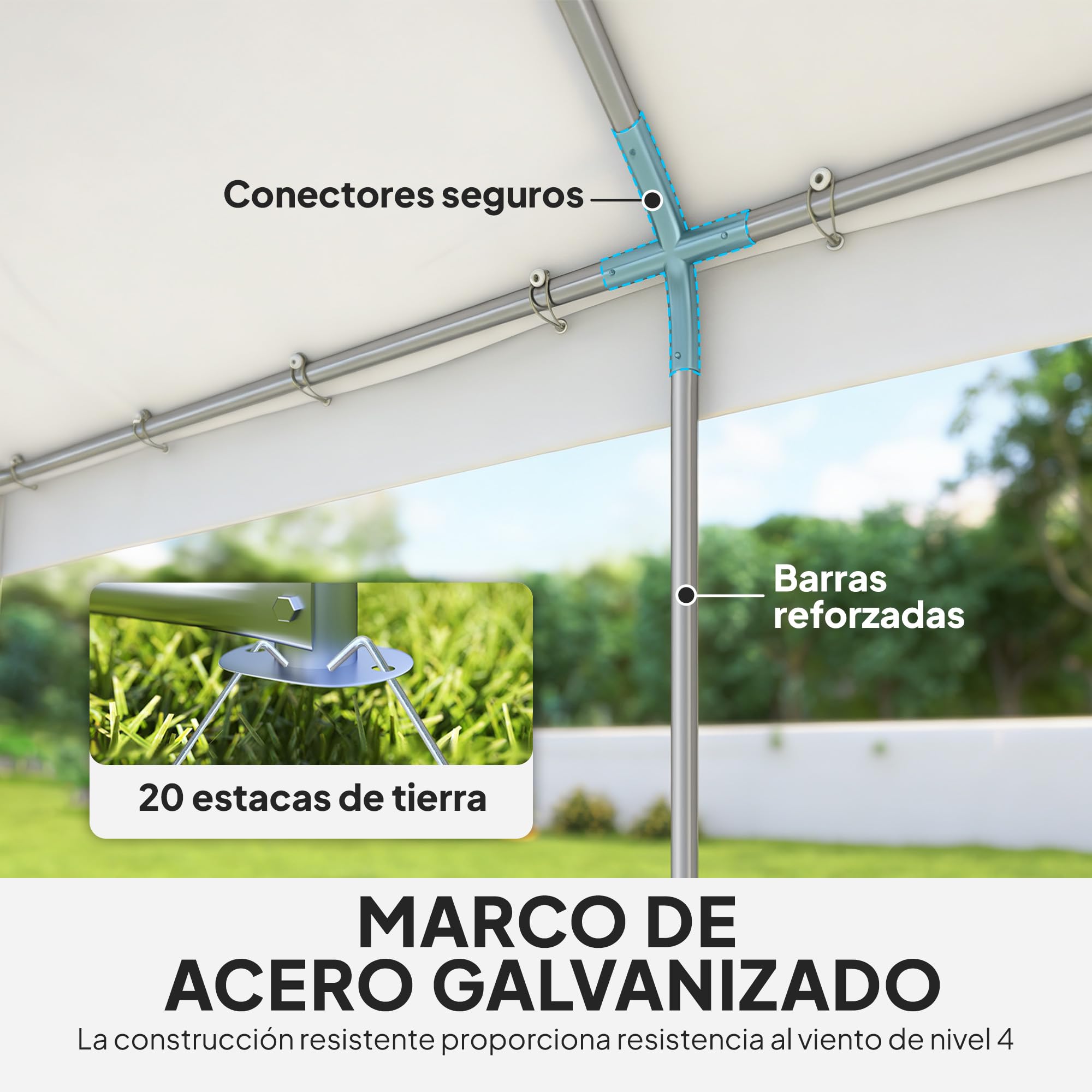 Outsunny Carpa para Fiesta 4x6 m con Luces LED, Tiras, Carpa de Jardín con Estructura Acero Galvanizado, Paredes Laterales Extraíbles, 2 Puertas con Cremallera, Ventanas, UPF30+, para Eventos, Blanco