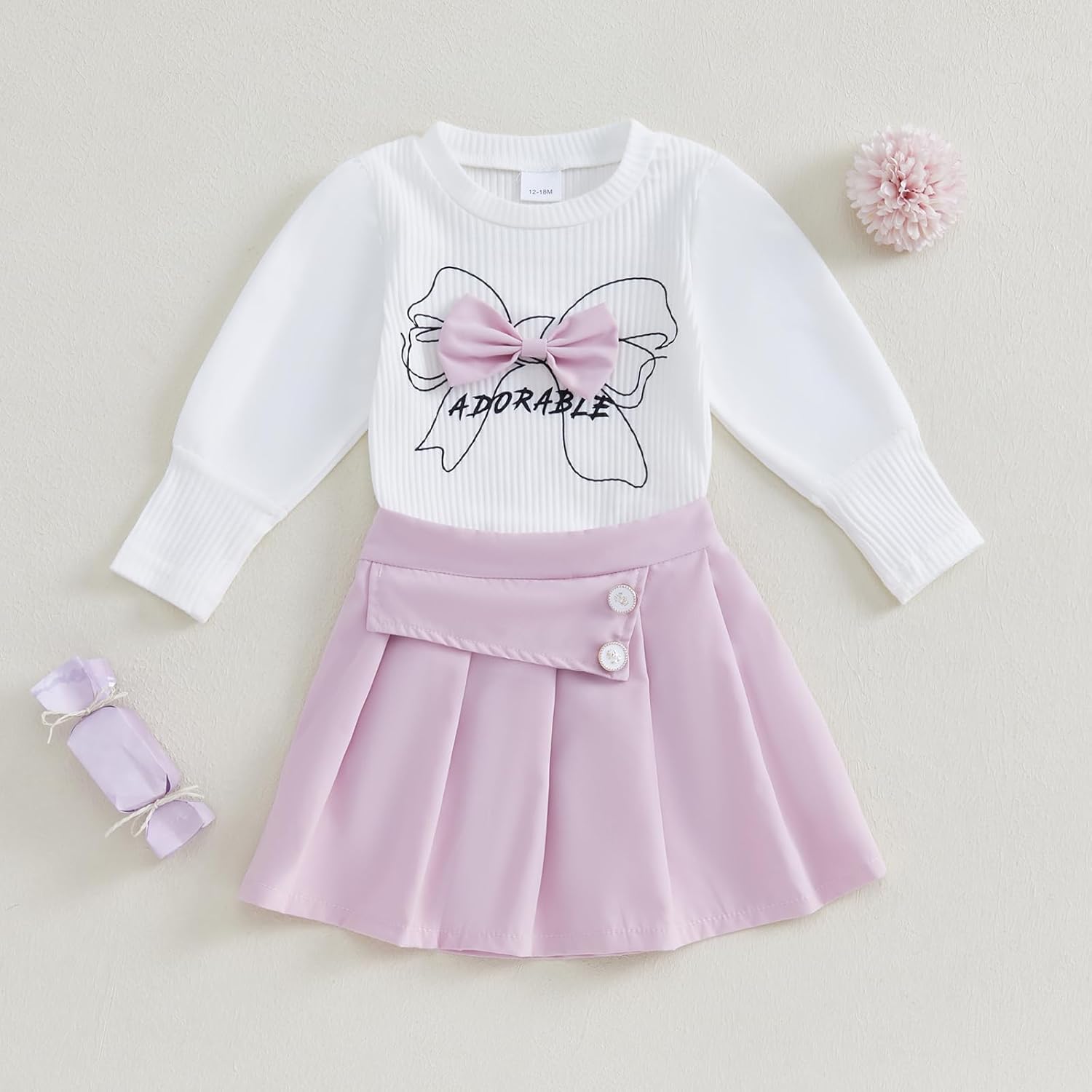 Toddler Baby Girl Winter Outfits Big Bowknot Sweaters Shirt+Ruffled Pink Uniform Skirts Dress Kids Fall Clothes Set - Image 9