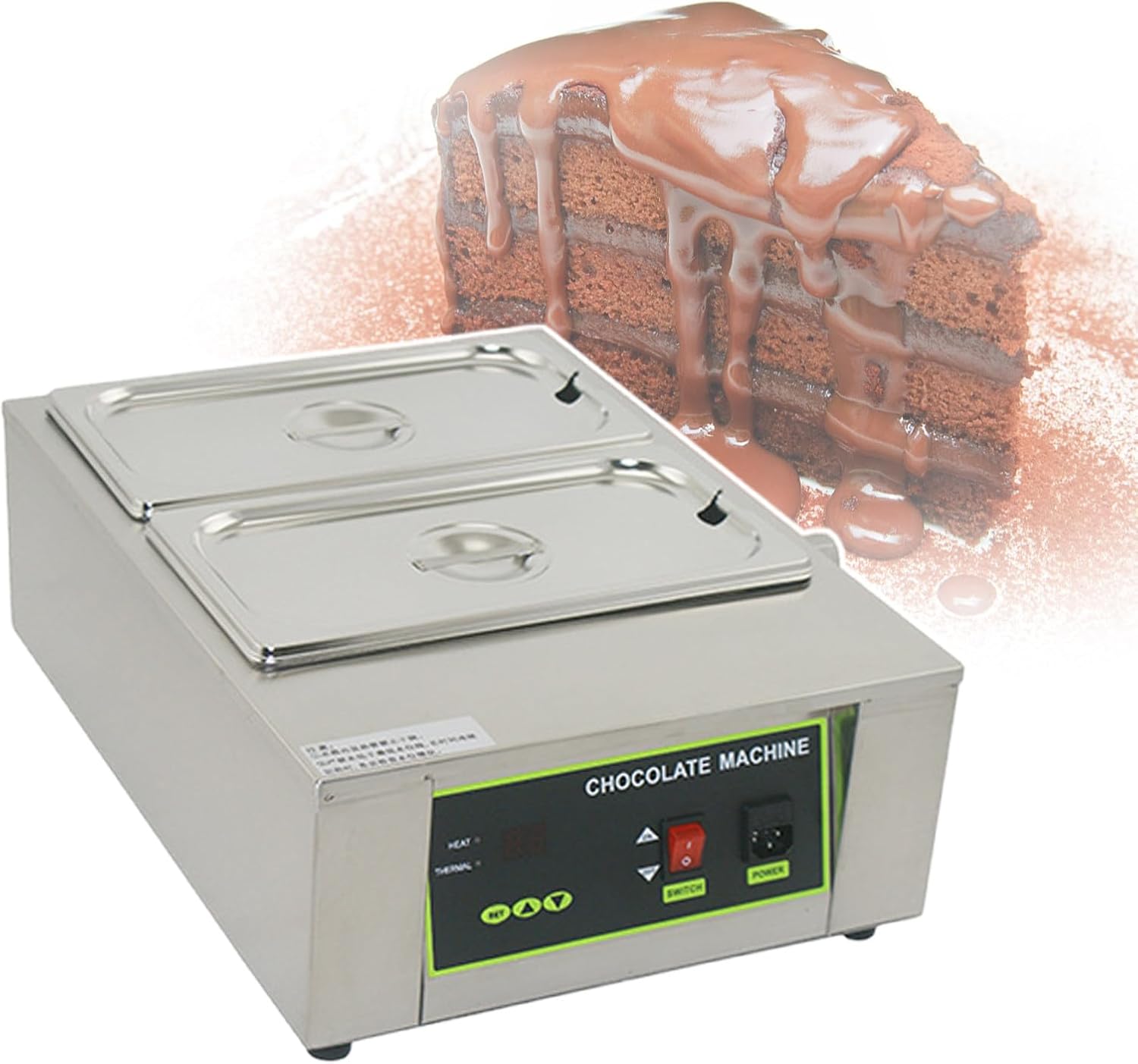 Chocolate Melting Pot With Top Lid, High And Low Water Level Prompts,Adjustable Temperature 0-95°C,Digital Screen Displays Temperature,6tank-110V